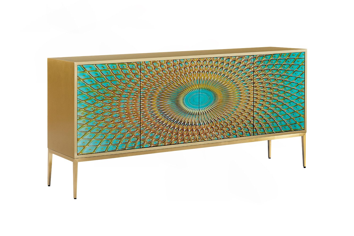 KAWOLA Sideboard, 4 Türen Glas grün/gold 180/85/40 (B/H/T)