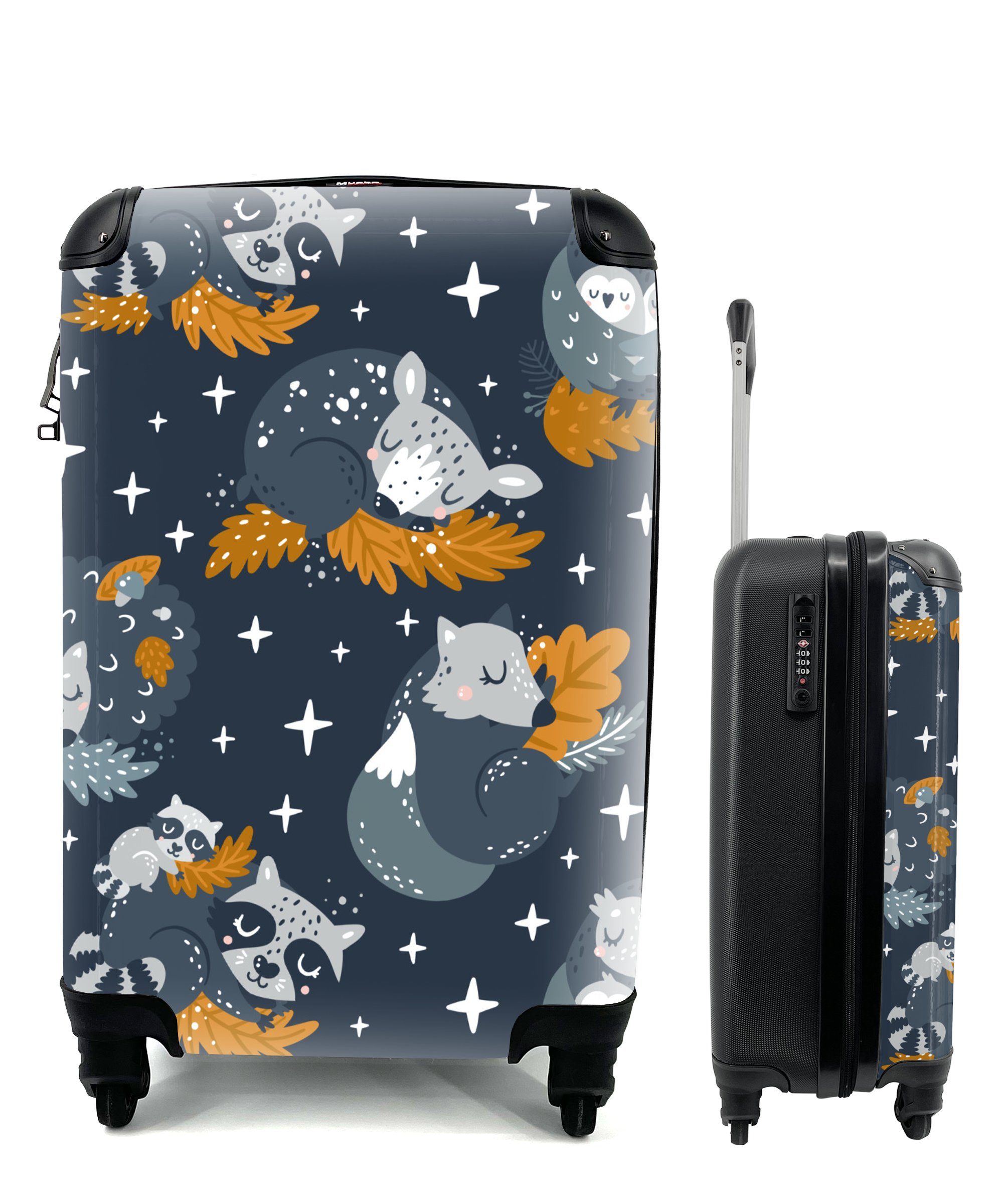 Rollen, Ferien, MuchoWow Handgepäck 4 Reisekoffer Reisetasche rollen, für - Sterne, mit Muster Tiere Trolley, - Handgepäckkoffer