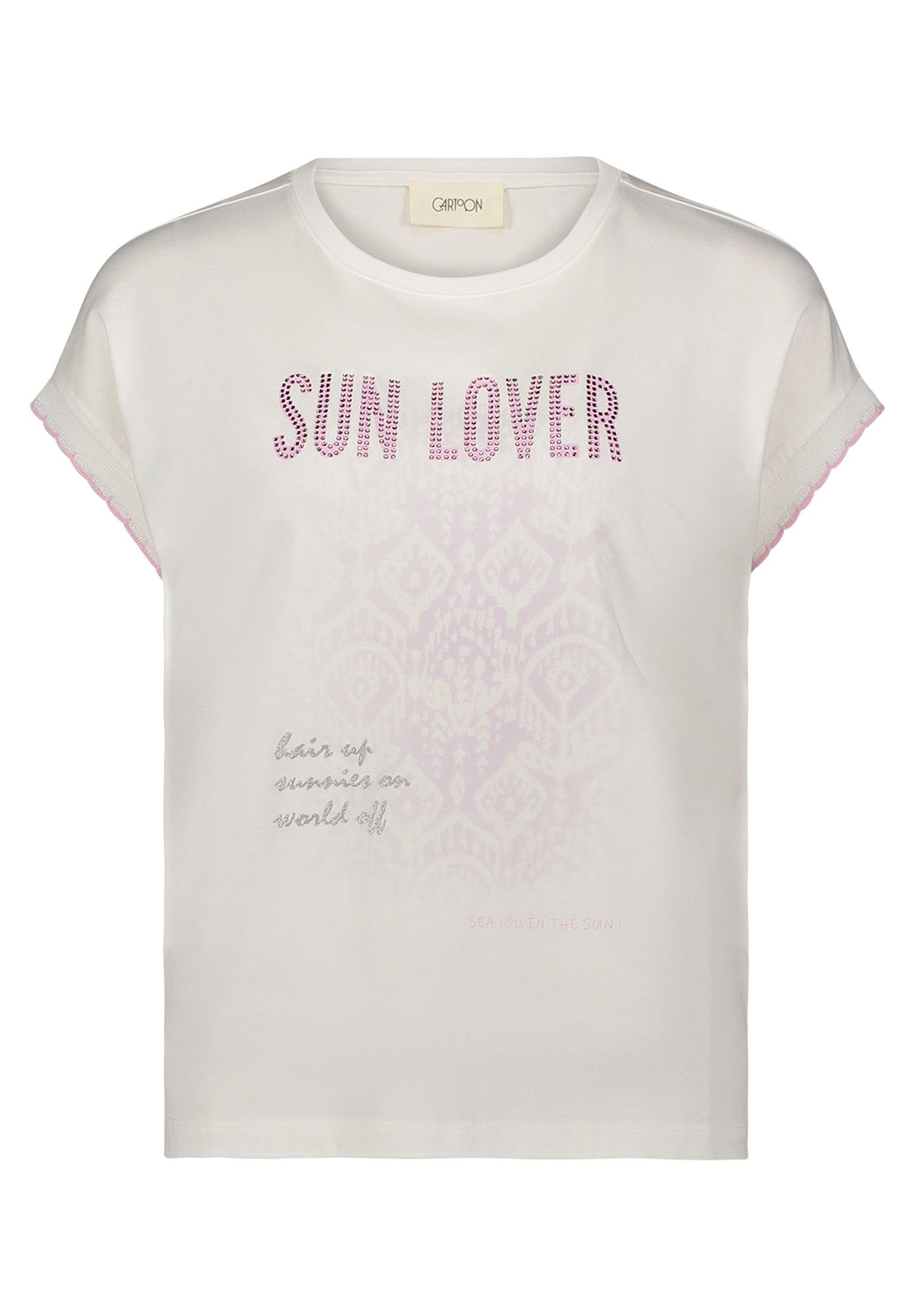 Cartoon Kurzarmshirt Damen mit Rundhalsausschnitt (1-tlg) Rippbündchen günstig online kaufen