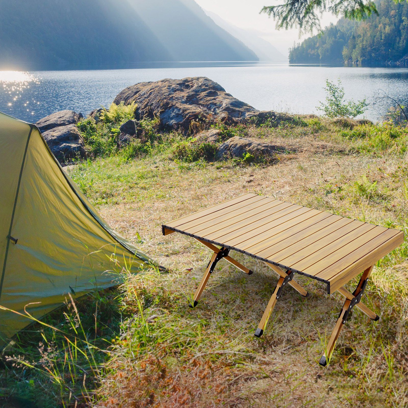 JAWINIO Campingtisch, Tischplatte abnehmbar, Holzoptik, Aluminium, günstig online kaufen