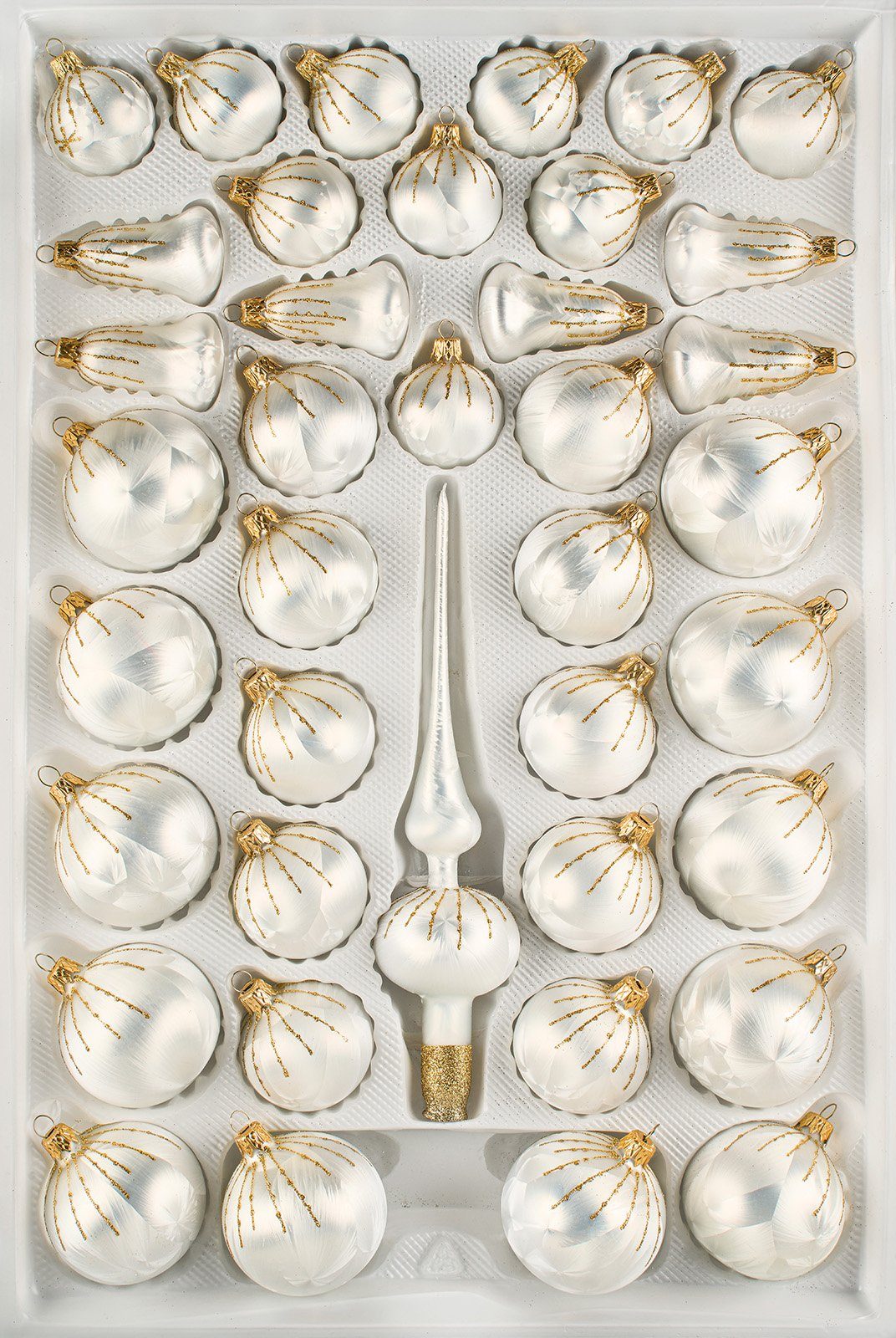 Navidacio Weihnachtsbaumkugel 39 tlg. Glas-Weihnachtskugeln Set in "Ice Weiss Gold" Regen