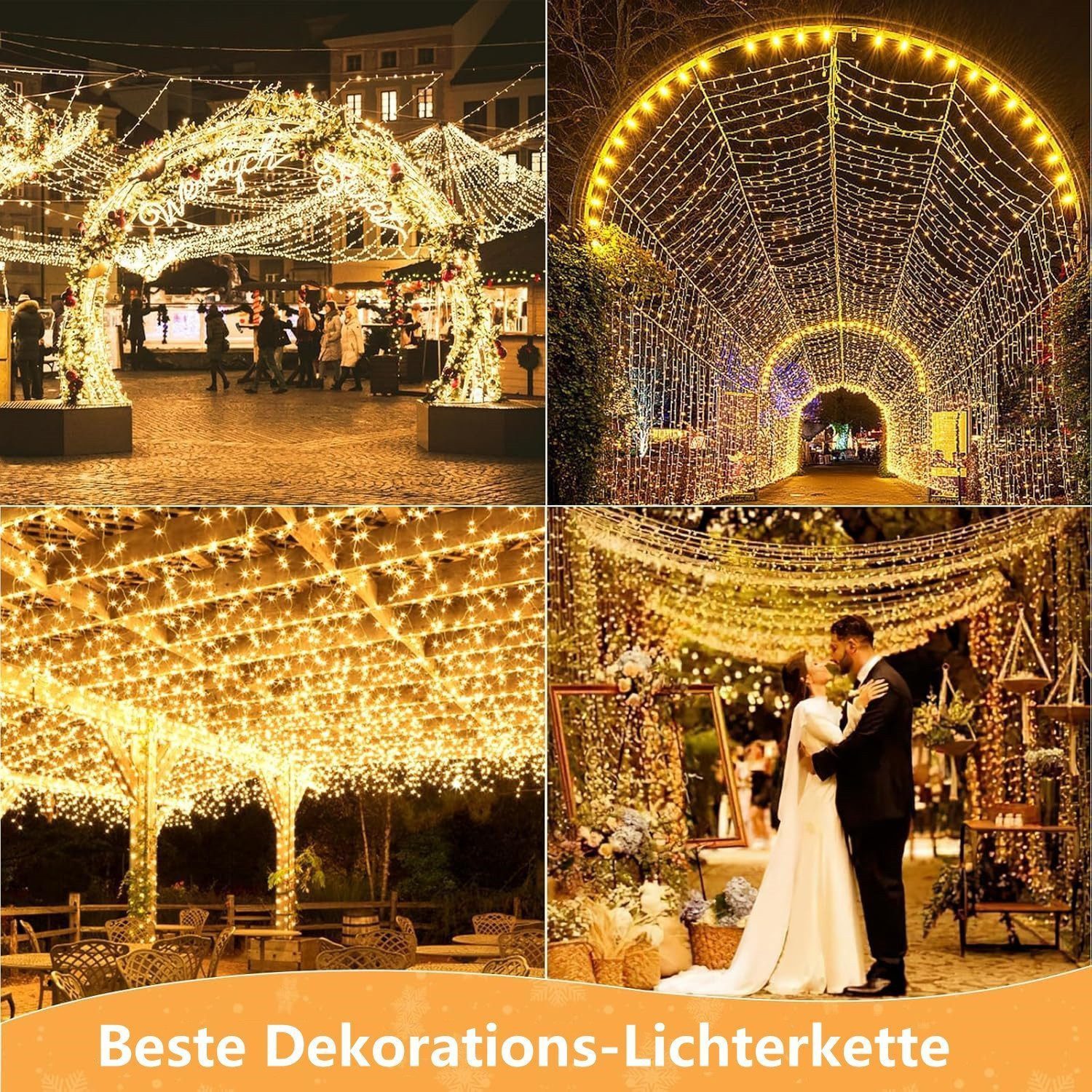 Quntis LED-Lichterkette 10-50M Lichterkette indoor/outdoor mit Stecker, weihnachten deko Außen, für Garten,Balkon,Hof,Hochzeit, deko ostern, Transparent – Bild 5 von 5