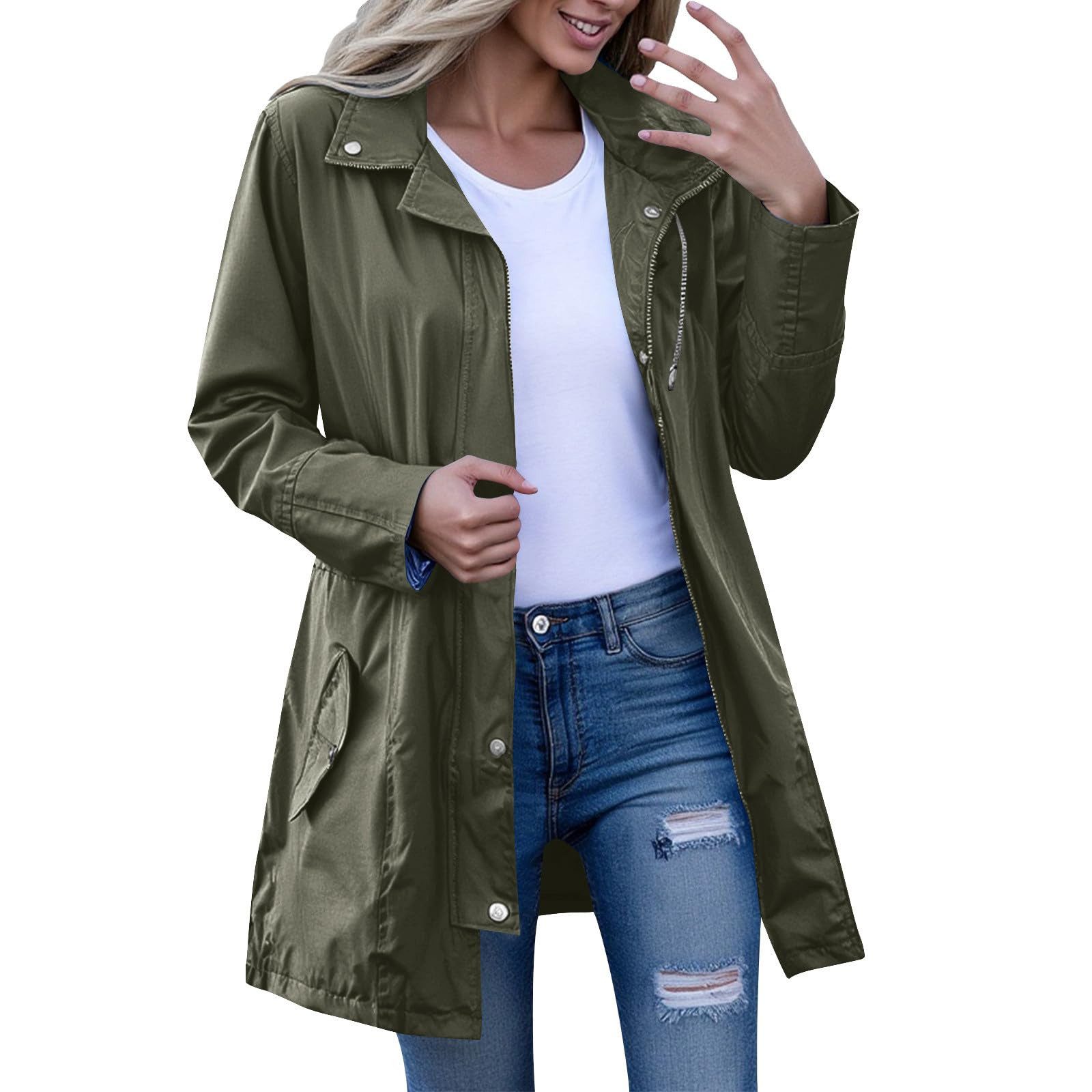 RWEUOQ Regenmantel Damen-Windjacke mit Streifenfutter und Kapuze, wasserdichte Regenjacke (Geeignet für leichten Regen oder Nieselregen, jedoch nicht für starken Regen, 1-tlg., Geeignet für Reisen, Angeln, Radfahren und andere Outdoor-Aktivitäten) Reise-Kapuzenjacke, figurbetonte Windjacke für Damen