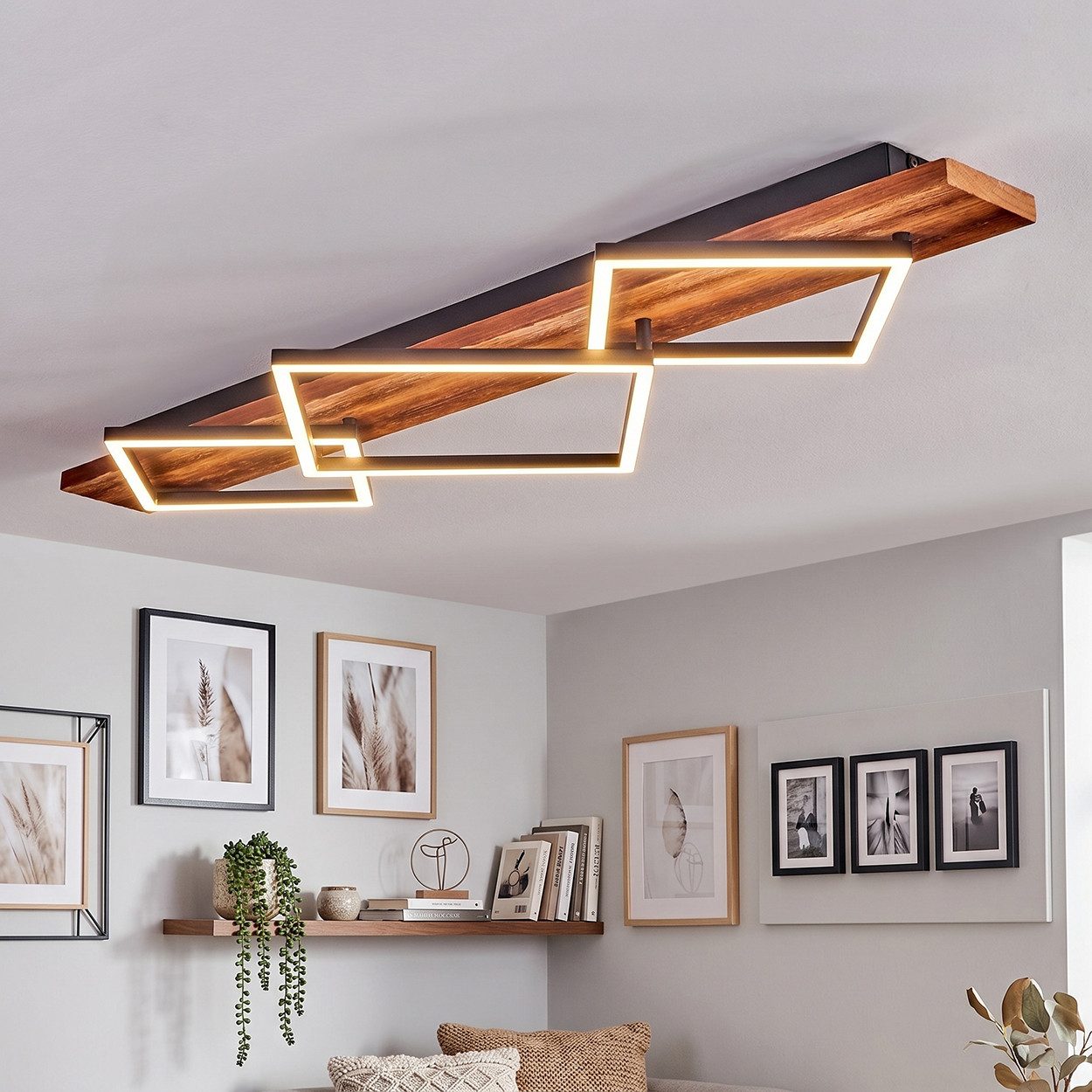 hofstein Deckenleuchte Deckenlampe aus Metall/Holz/Kunststoff in Dunkelbraun/Schwarz/Weiß, ohne Leuchtmittel, 3000 Kelvin, Leuchte im modernen Design, 42W, 5400 Lumen, 3000 Kelvin