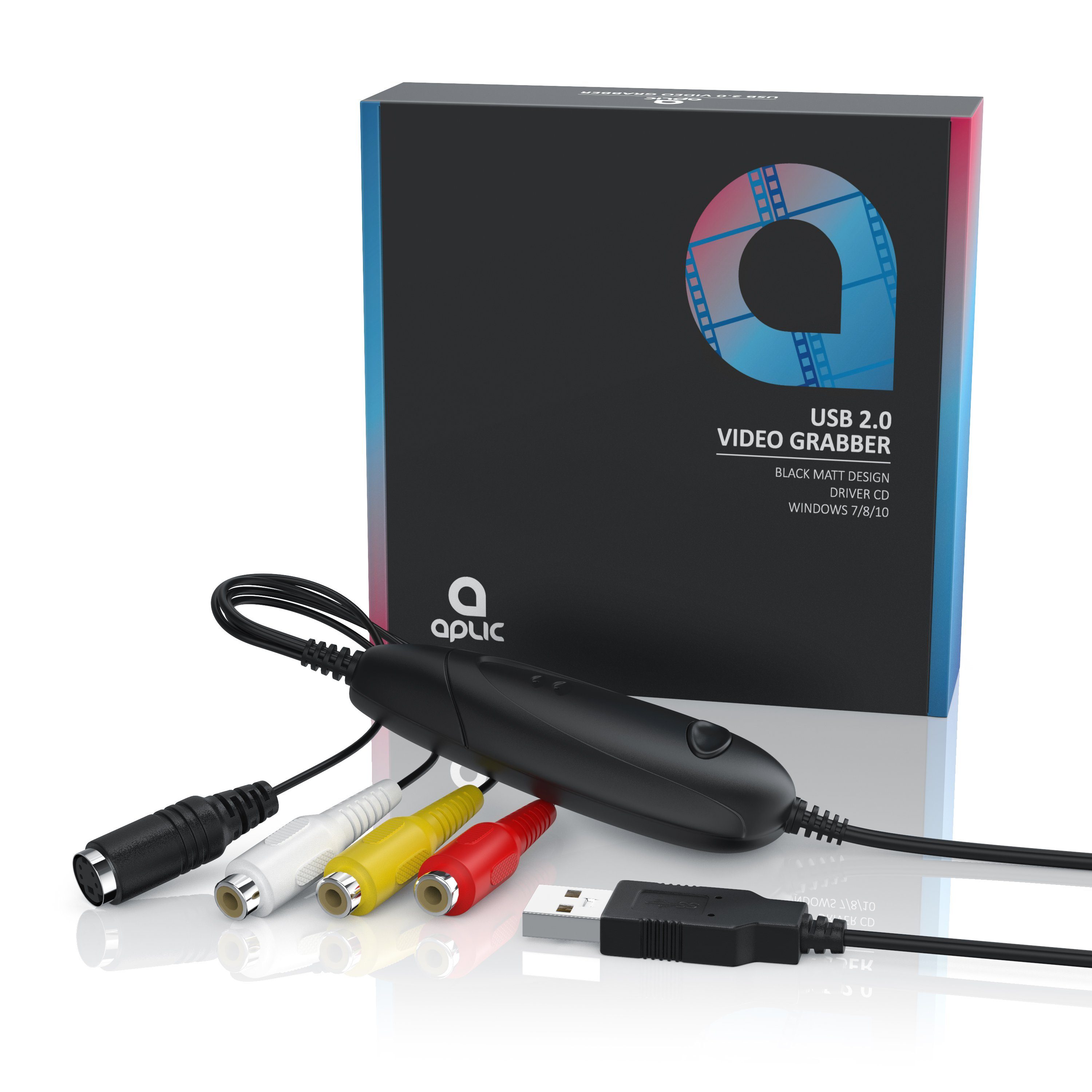 Aplic Video Grabber, Videokonverter, VHS Videoadapter zur Nachbearbeitung Audio- & Video-Adapter USB Typ A zu S-Video, Component-Video, Cinch, 75 cm, USB Grabber zur Audio Video Konvertierung MPEG-1 MPEG-2-Videocodierung