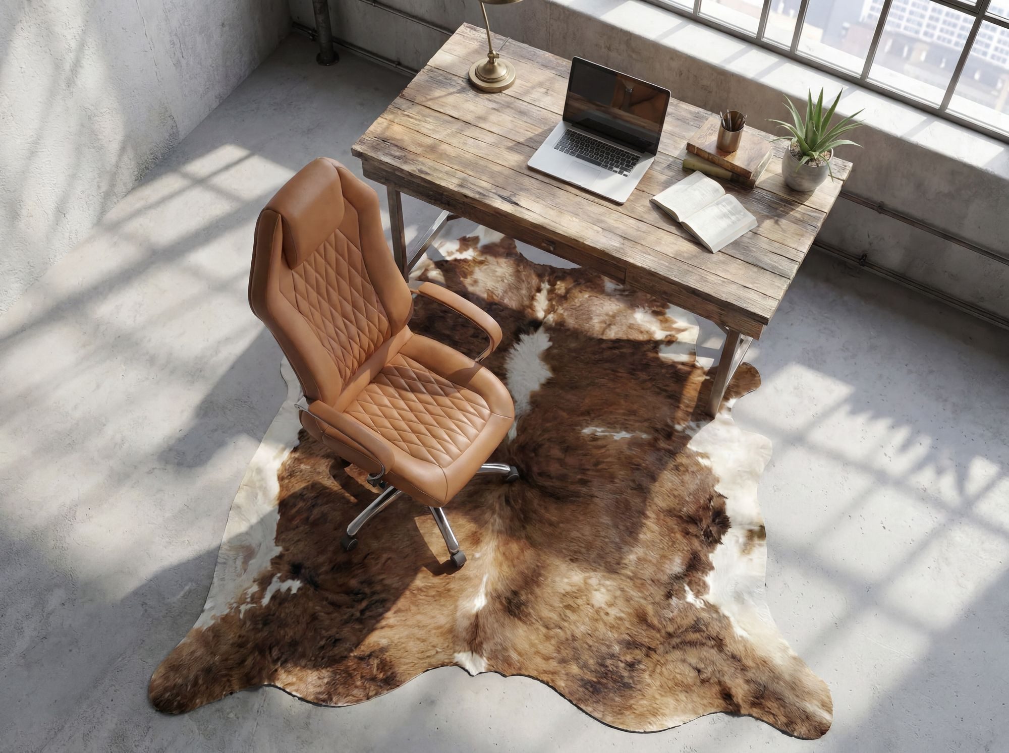 FINEBUY Chefsessel Bürostuhl MONTEREY Echtleder Schreibtischstuhl Drehstuhl (Bürostuhl MONTEREY Echtleder Caramel 120KG), Schreibtischstuhl Hohe Rückenlehne mit – Bild 5 von 5