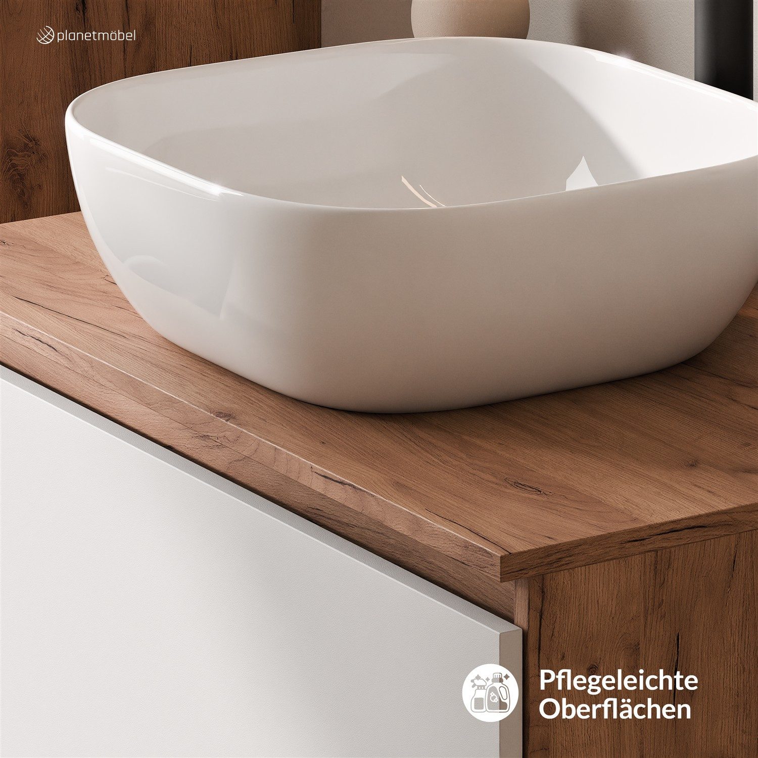 Planetmöbel Waschtisch-Set Arisa 2 teilig, Waschtisch mit Unterschrank 80 cm, Waschbecken 42 cm, (Waschtischunterschrank hängend für Gäste WC & Bad, weiß, Badmöbel Set mit Waschbecken 42 cm weiß), Schublade mit Soft-Close Funktion