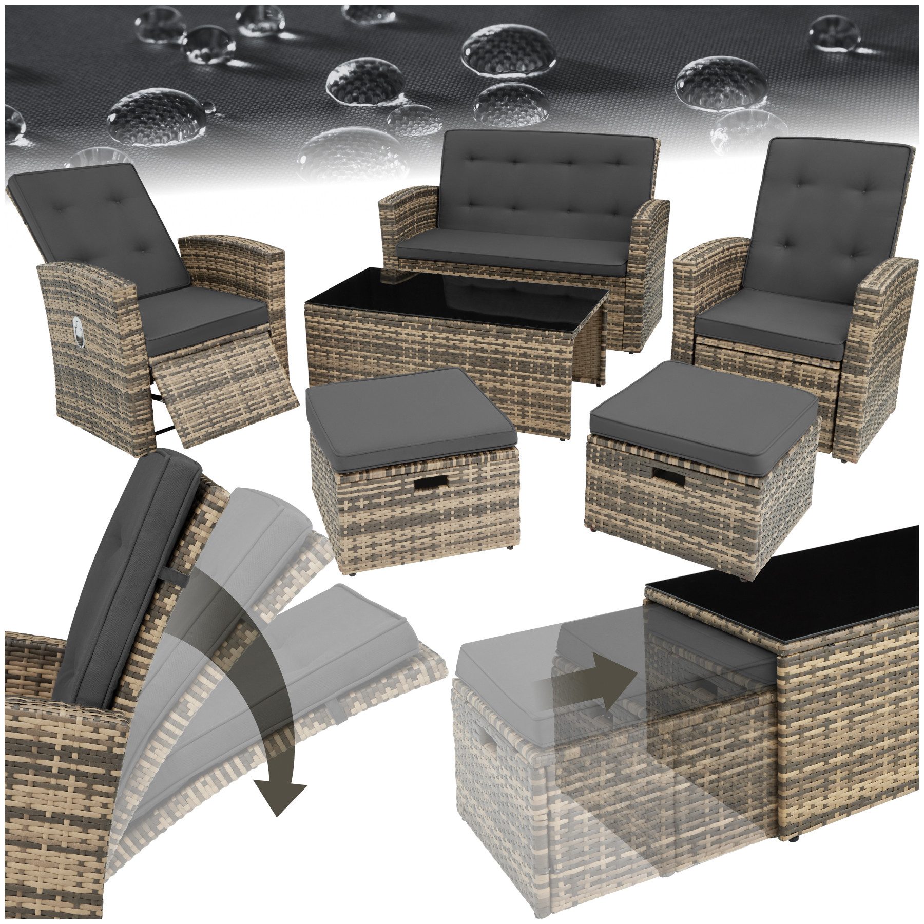 tectake Loungeset Rattan Lounge, (Set, 6-tlg), günstig online kaufen