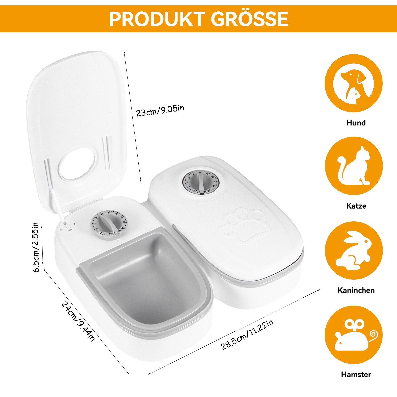 BlingBin Futterspender Automatischer Futterspender für Hunde Katze mit Timer, 350 ml Trocken- und Nassfutter Spender Automatic Feeder