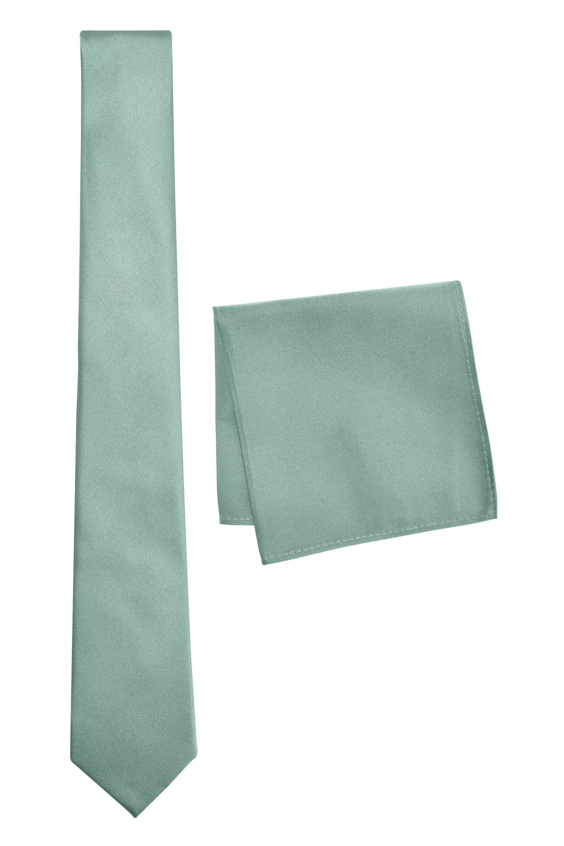 (2-St) Next Seidenkrawatte Einstecktuch Sage Krawatte und quadratisches Green
