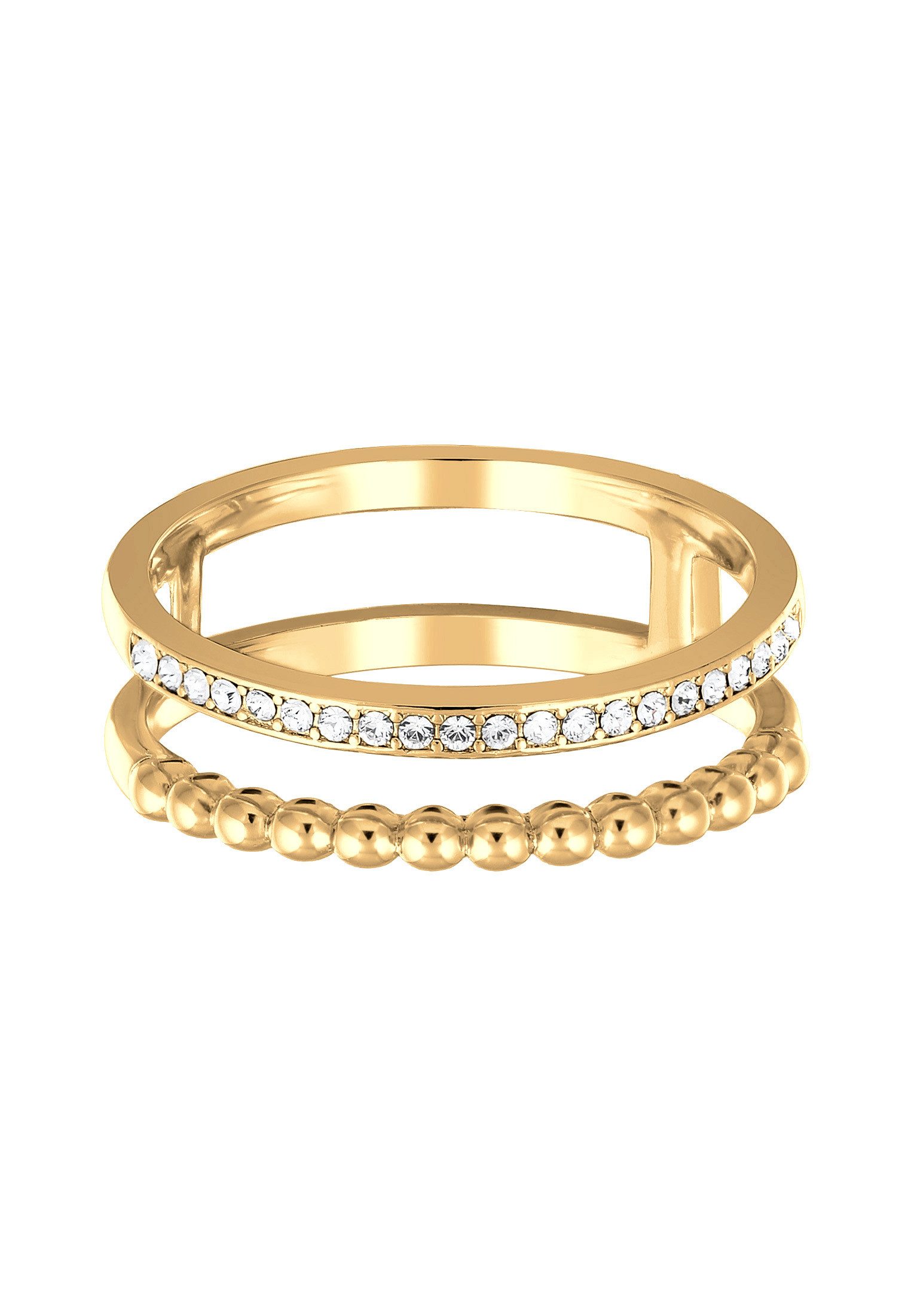 Elli Ring-Set Zweireihig Kugel Silberfarben Kristallen, Kugel günstig online kaufen