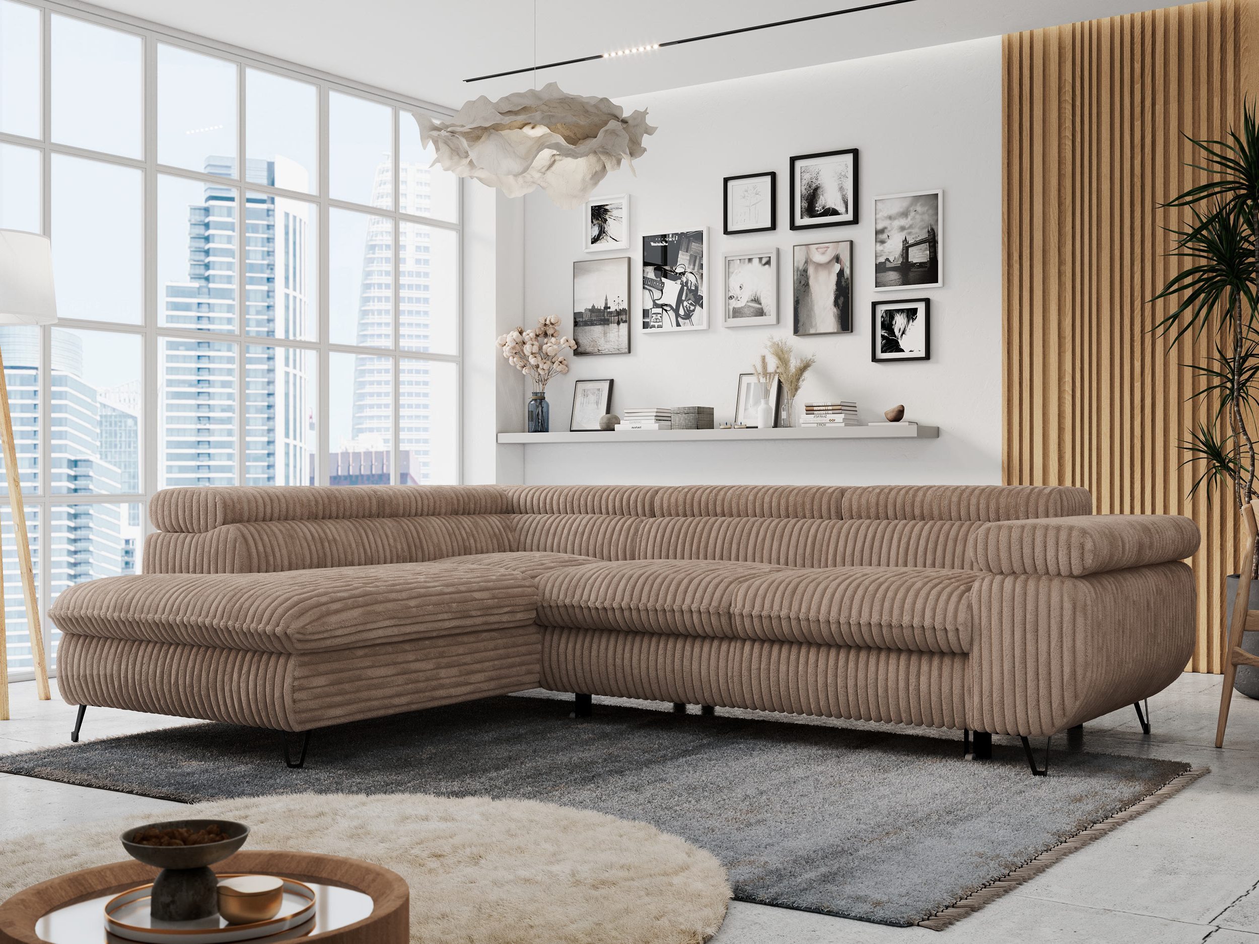 MKS MÖBEL Ecksofa PETER L, Set, Ecksofa L-form, HR35-Schaum, Wellenfederkern, Bettfunktion, Einstellbare Kopfstützen, Bettkasten