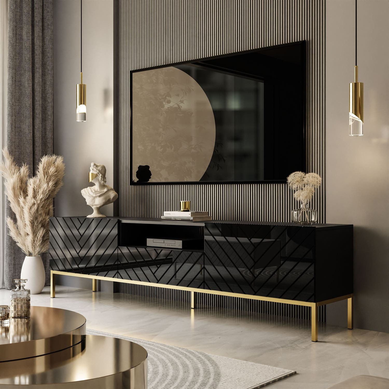 Lookway TV-Schrank SANTILE 190 cm auf goldenen Beinen Hochglanz günstig online kaufen