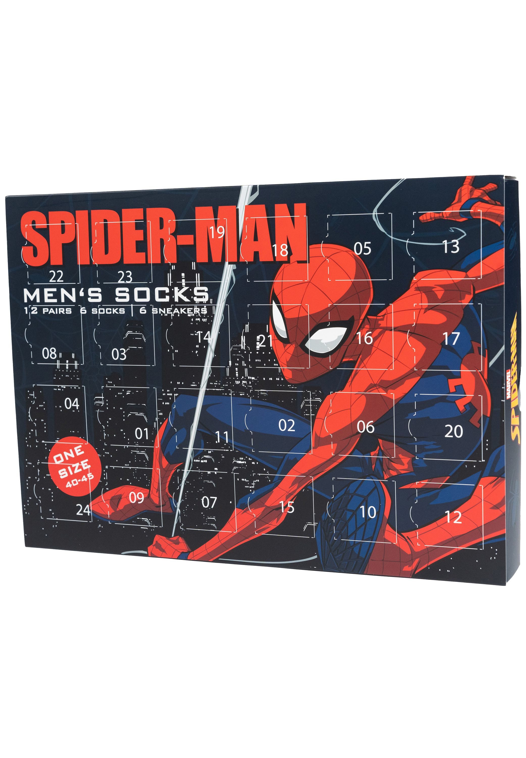 United Labels® Adventskalender Marvel Spiderman Socken Adventskalender mit 12 Paar kurz und lang