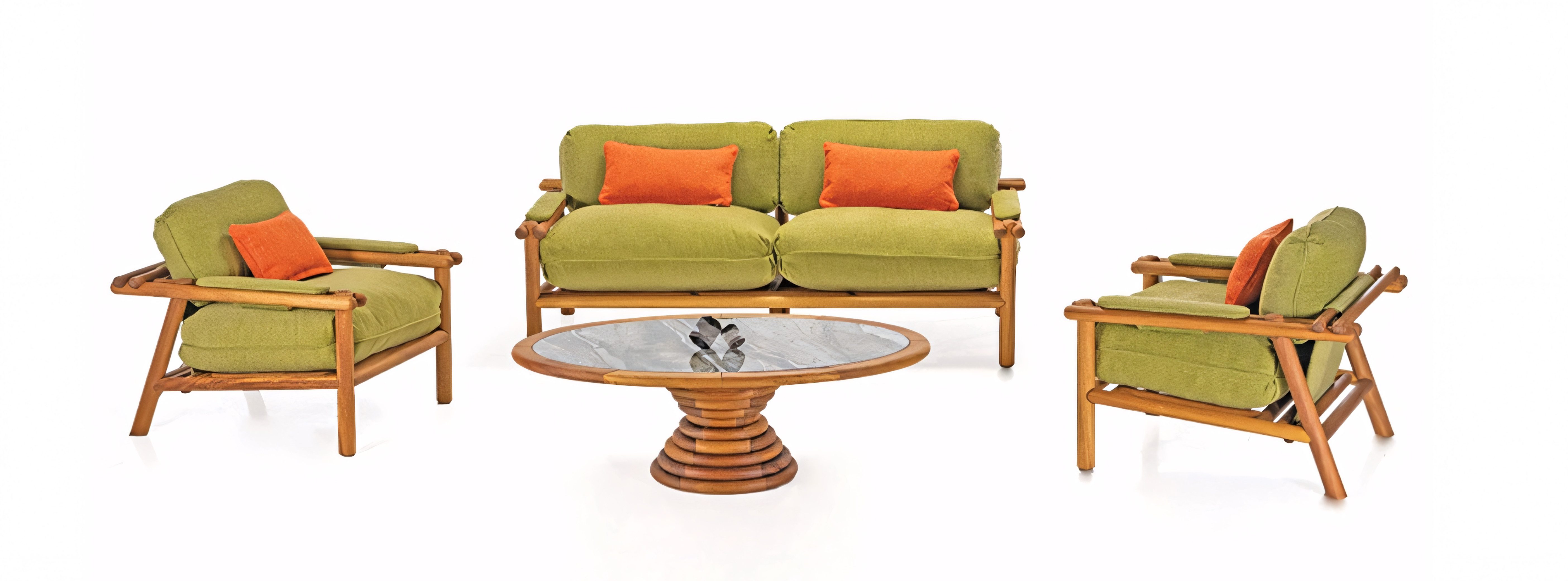 JVmoebel Gartenlounge-Set Gartenmöbel-Set in Grün – Stabilität & Komfort aus Polyester, (1-tlg., Sofa 3 Sitzer, 2x Sessel), Made in Europe