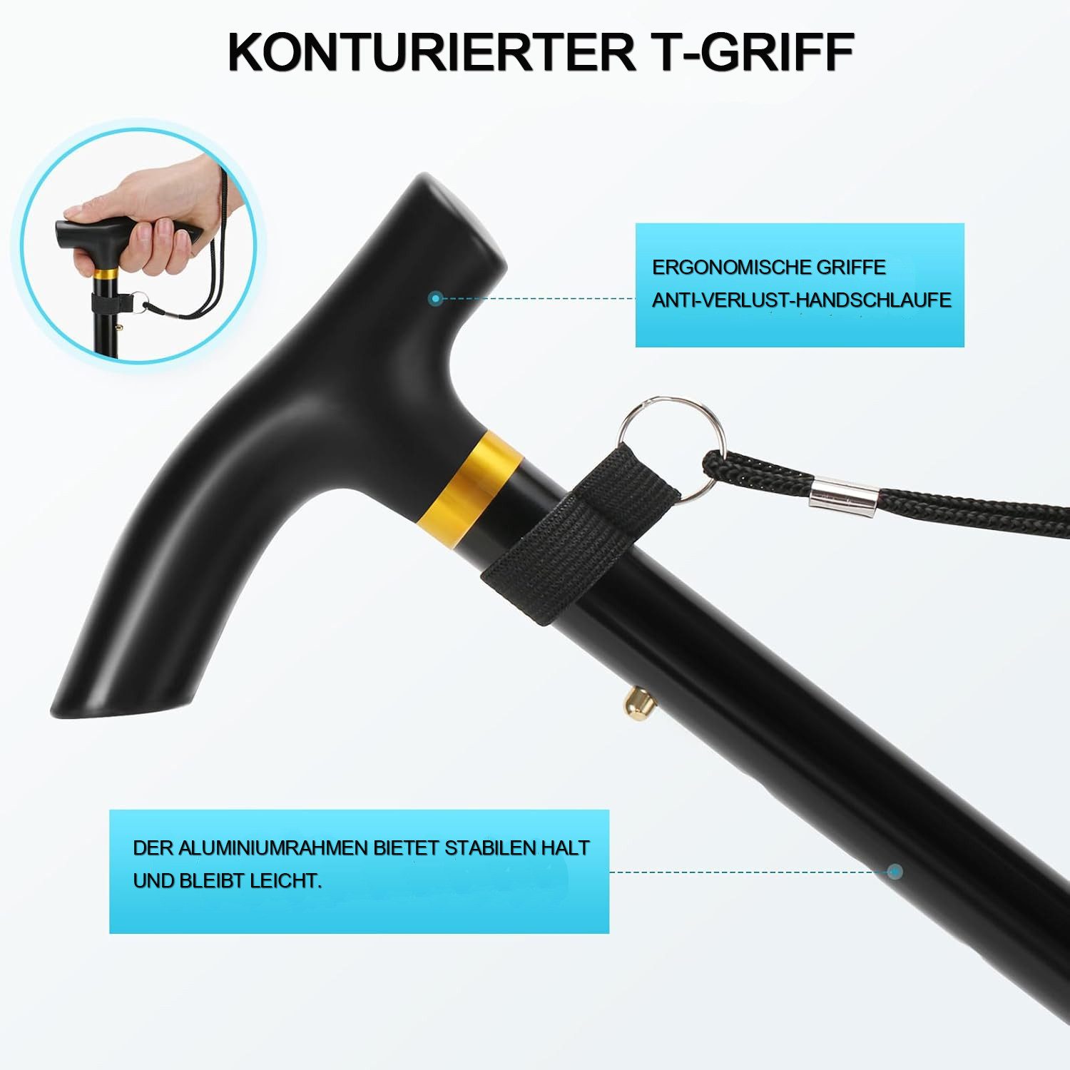 TUWENA Gehstock Faltbar Canes Urlaubs Höhenverstellbar rutschfest Leicht Unisex, Gehstöcke Bergstock Spazierstock Wanderstock