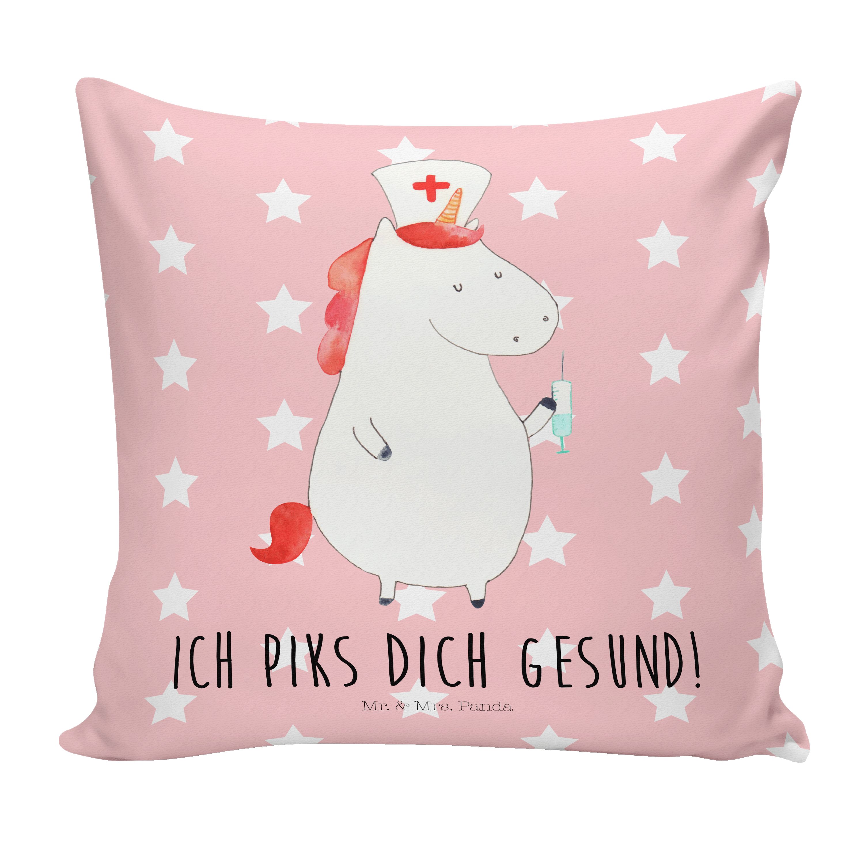 Mr. & Mrs. Panda Dekokissen Einhorn Krankenschwester - Rot Pastell - Geschenk, Unicorn, Kissenhül