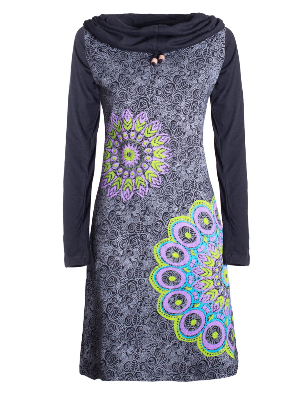 Vishes Tunikakleid Damen Mandala-Kleid Langarm-Shirtkleid Schal-Kragen günstig online kaufen