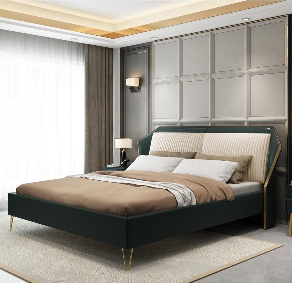 JVmoebel Bett Doppelbett aus Metall in klassischem Grün mit Holzgestell (1-tlg), Made in Europa