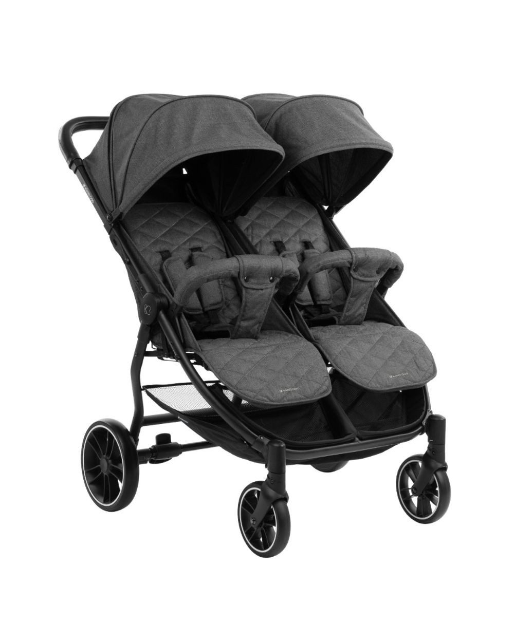 Kikkaboo Geschwisterwagen Zwillingskinderwagen Happy 2, faltbar, Regenschutz, Fußsack, gefedert