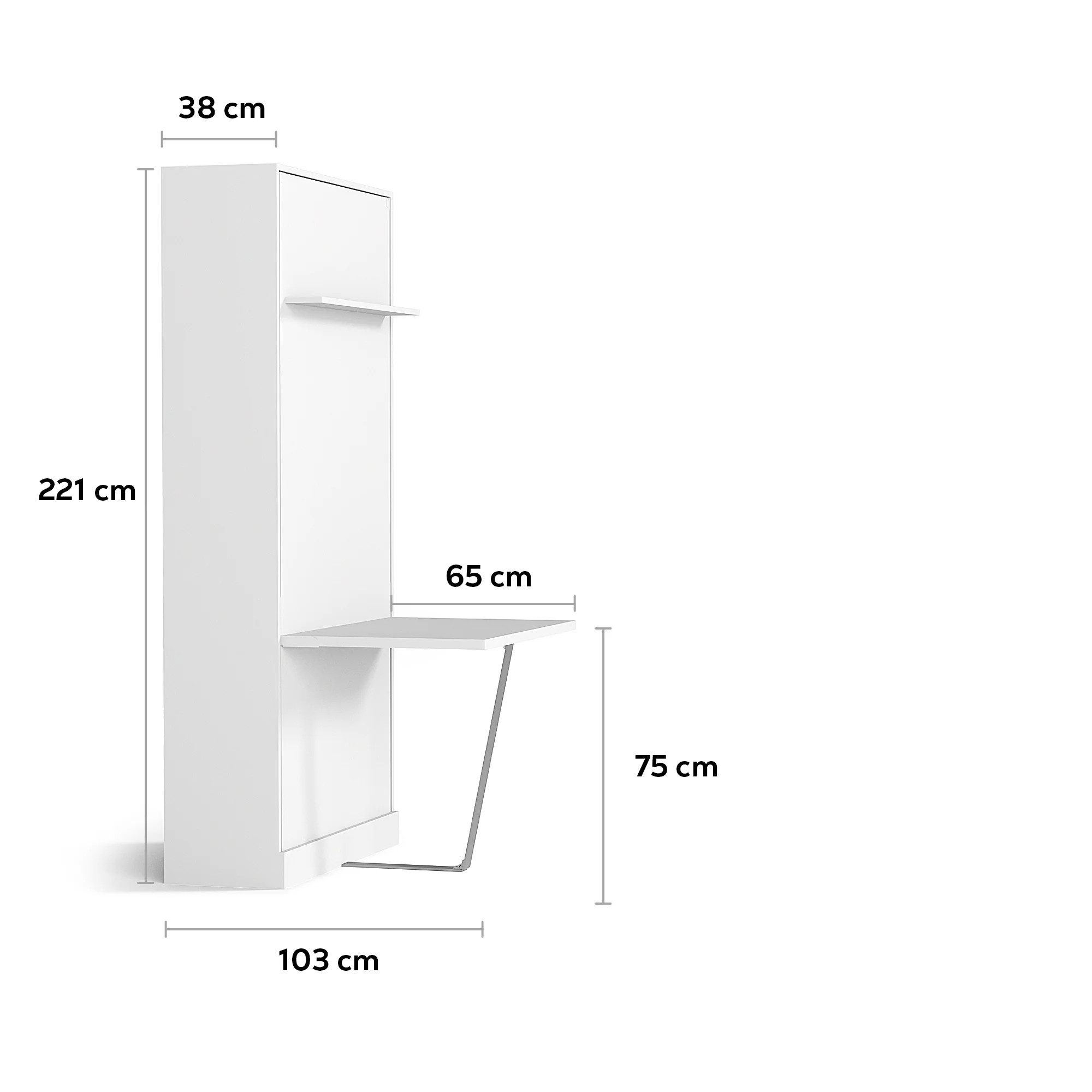 Multimo Schrankbett PRIMER HAPPY Wandbett /Schrankbett mit Schreibtisch, 90x200 cm vertikal klappbar