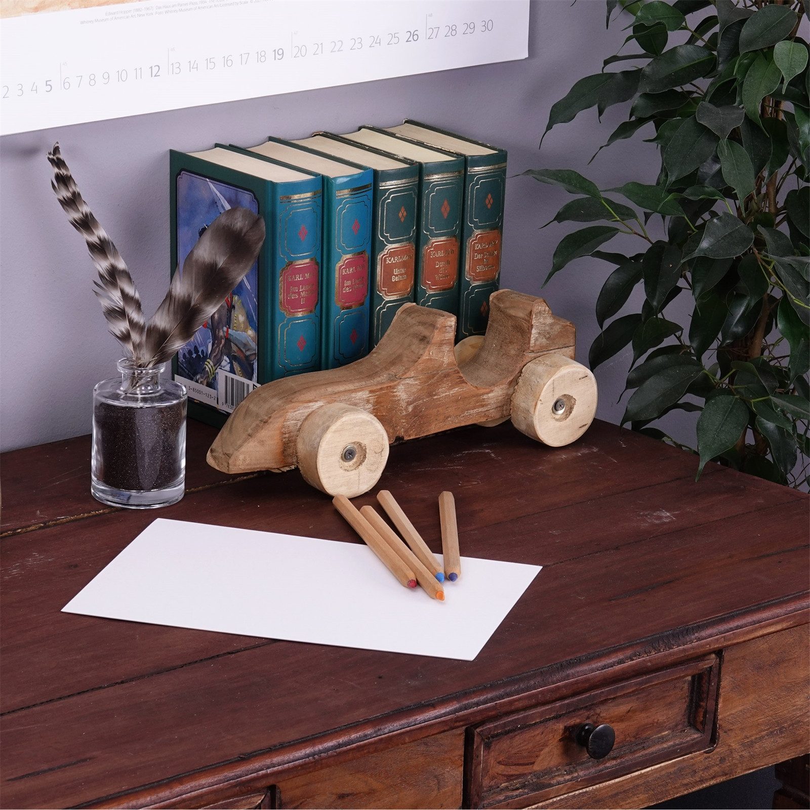 CREEDWOOD Skulptur HOLZ AUTO "SPEEDY", 30cm, Altholz massiv Holz, Deko Figur Auto