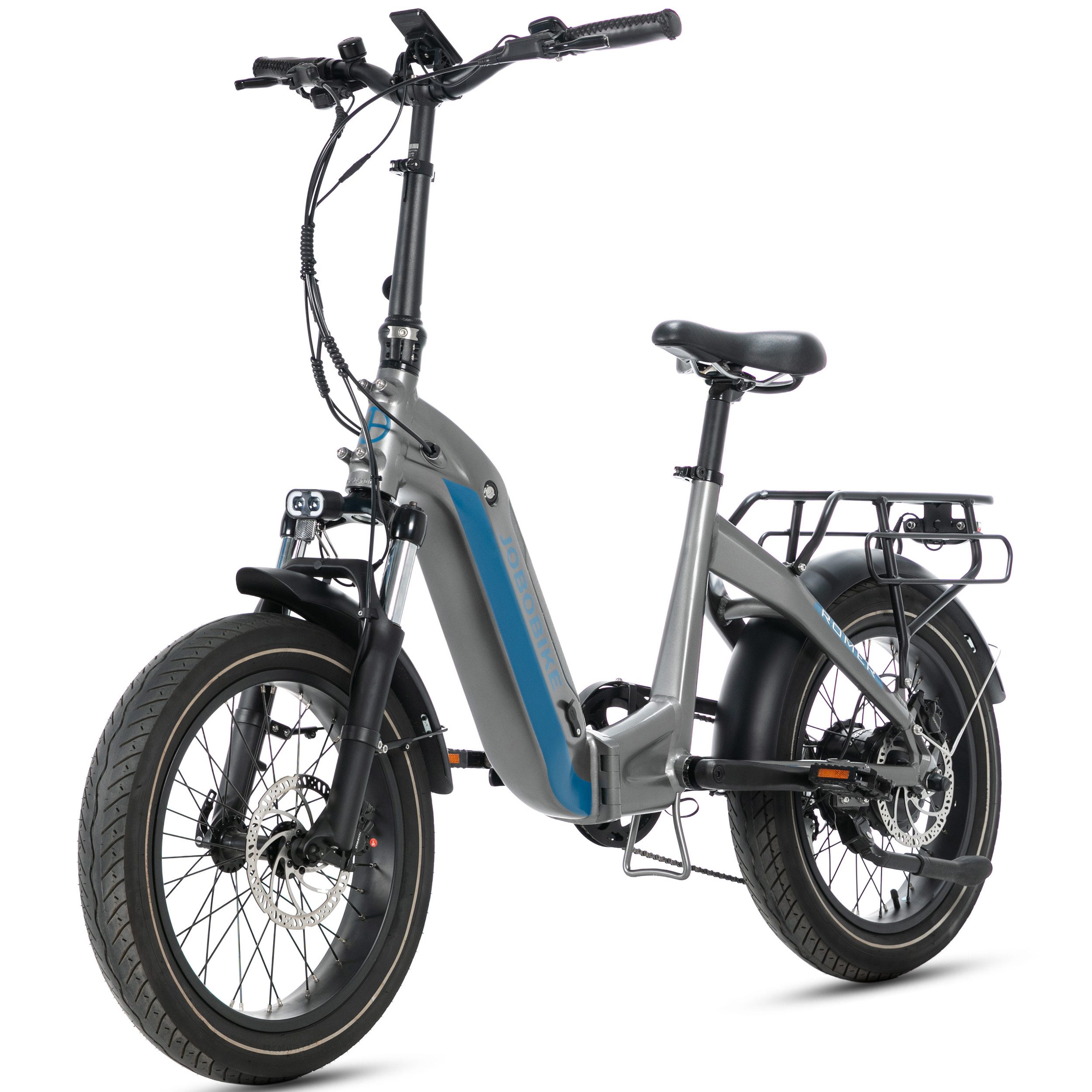 JOBOBIKE E-Bike Klapprad 20x3'' Faltrad, Damen/Herren, Elektrofahrrad 720Wh, 150km, bis 130kg, 7 Gang Shimano, Kettenschaltung, Heckmotor, 720 Wh, (mit abnehmbarem Akku, mit Gepäckträger, max. 80Nm), faltbar, Aluminiumrahmen, Pedelec Elektrofahrrad, ab 160cm