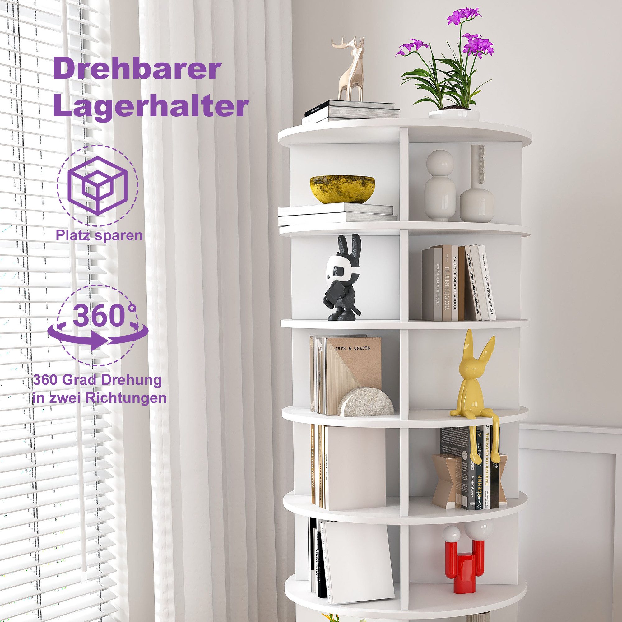 MC Star Schuhregal Drehbares mit 360° Drehfunktion, freistehend, platzsparend für bis zu 28 Paar Schuhe, Höhenbasis für Stiefel, weiß (60 × 60 × 184 cm), 7 Eben – Bild 5 von 5