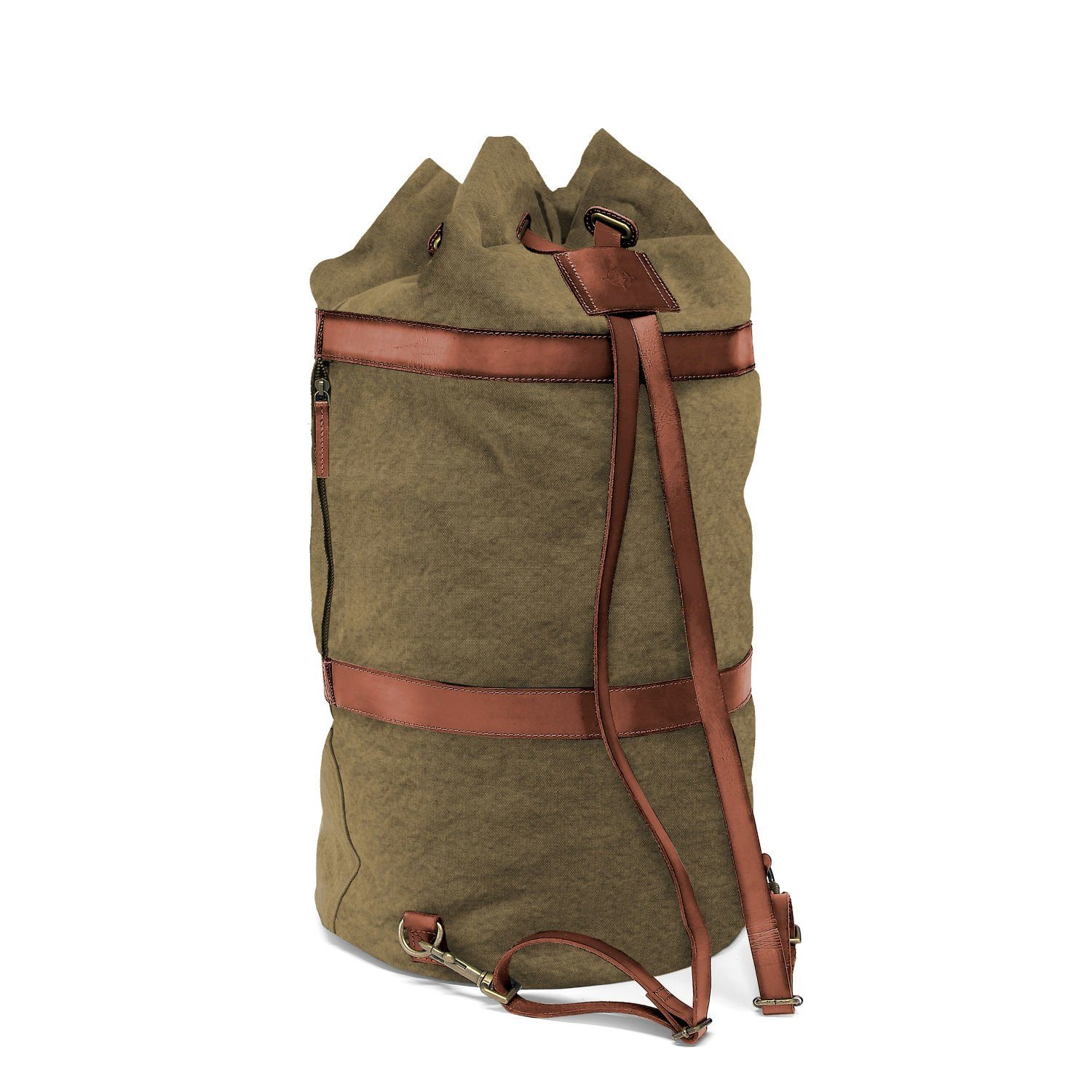 DRAKENSBERG Rucksack Seesack »Robin« (L) Oliv-Grün, große Vintage Reisetasche mit Rucksackfunktion aus Canvas und Leder