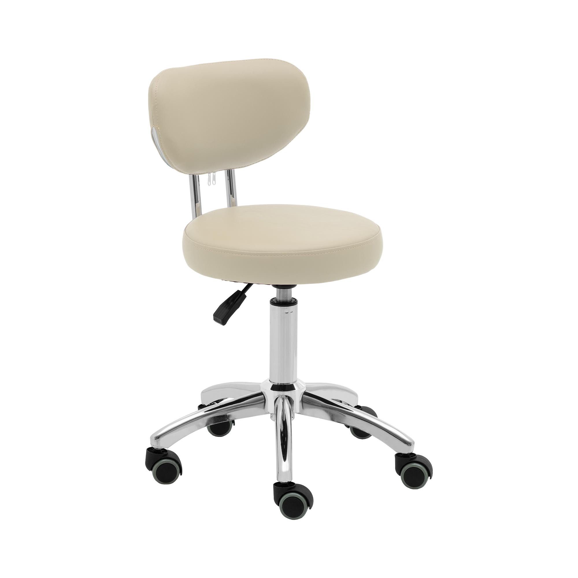Physa Drehstuhl Rollhocker mit Rückenlehne Friseurhocker Kosmetikhocker 150 kg, Dunkelbeige