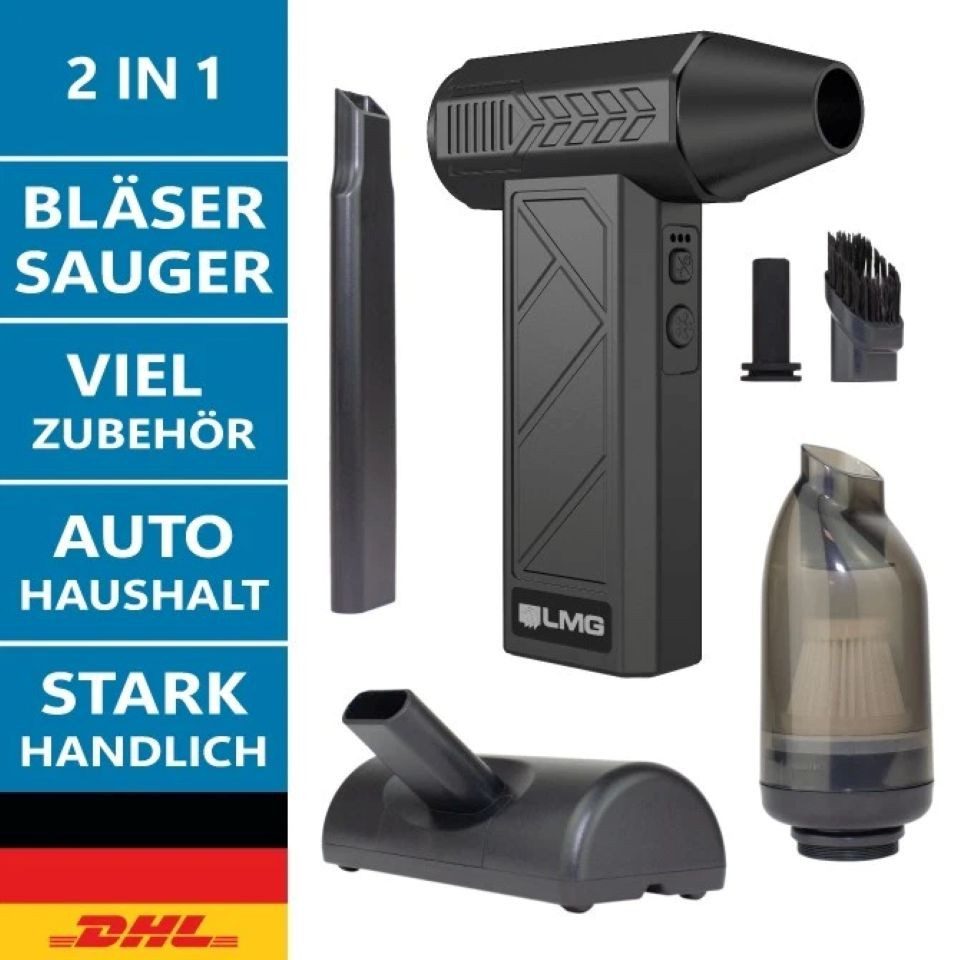 LMG Germany Akku-Handstaubsauger Akku-Gebläse & Staubsauger 2-in-1, Motor 13.000 U/min, 5000mAH, 140W, 140 W, beutellos, 2-in-1 Staubbläser & Sauger, kompakt, leistungsstark, 3 Stufen
