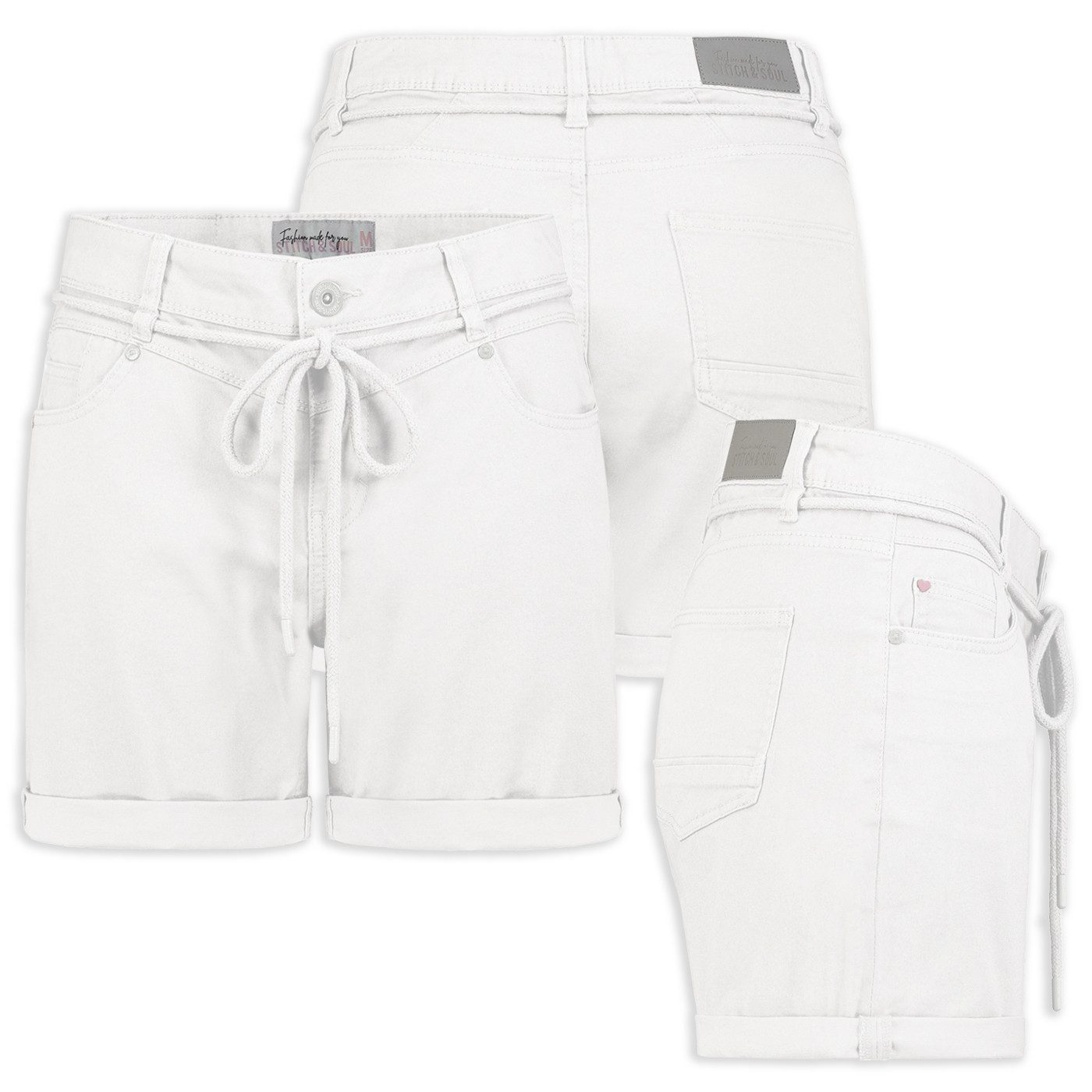 Stitch & Soul Bermudas Damen Short Bermuda kurze Hose Sommer Chino Stoff Hotpants mit Gürtel