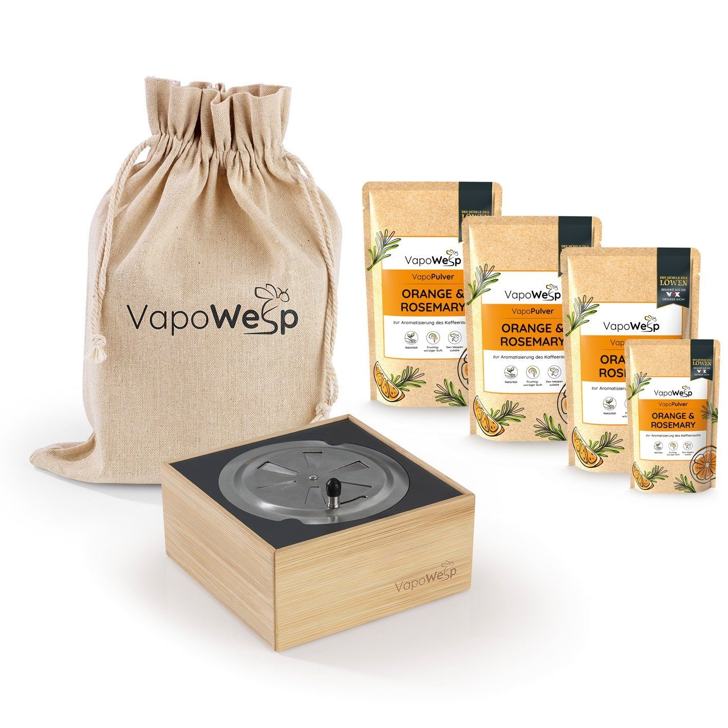 VapoWesp Wespennestattrappe VapoWesp Räucherbox inkl. Orange & Rosemary (3x je 100 g & 1x 50 g)