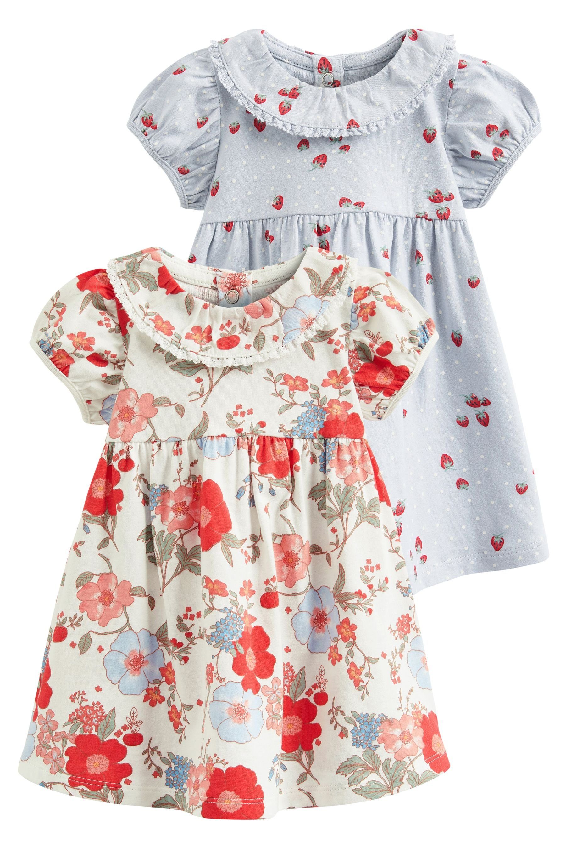 Next Jerseykleid Baby Kurzärmeliges Jersey-Kleid, 2er-Pack (2-tlg) Blue/Red Floral | Jerseykleider