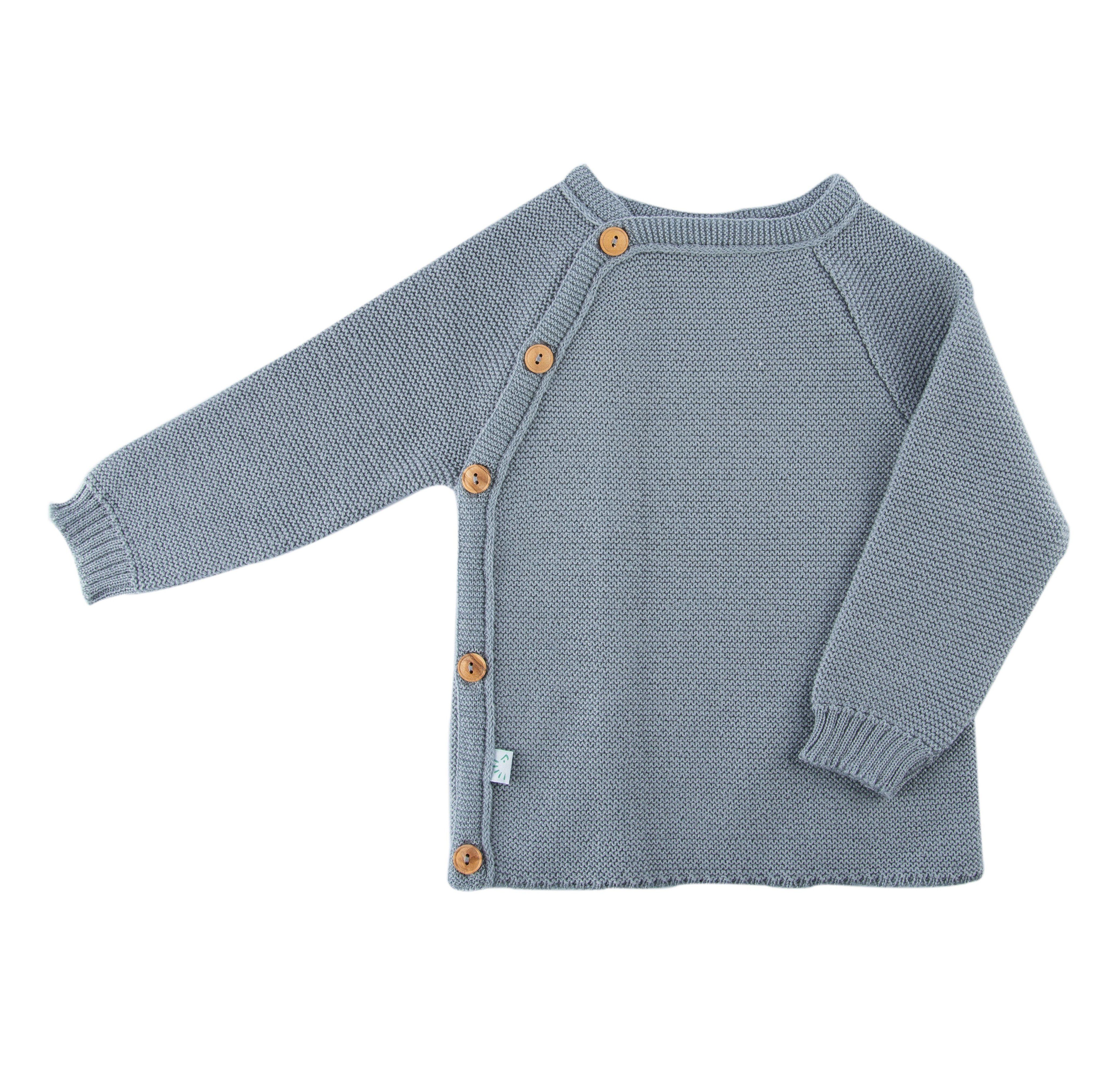 aus Wolle Graublau Popolini Wollpullover Iobio Wickelpullover Babypullover