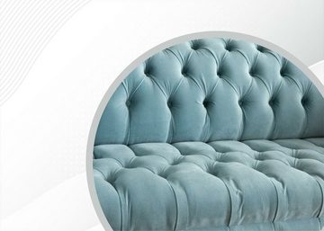 JVmoebel Sofa Hell Blaue Couch Chesterfield Samt Bezug Stoff Sofa Modern, Made in Europe