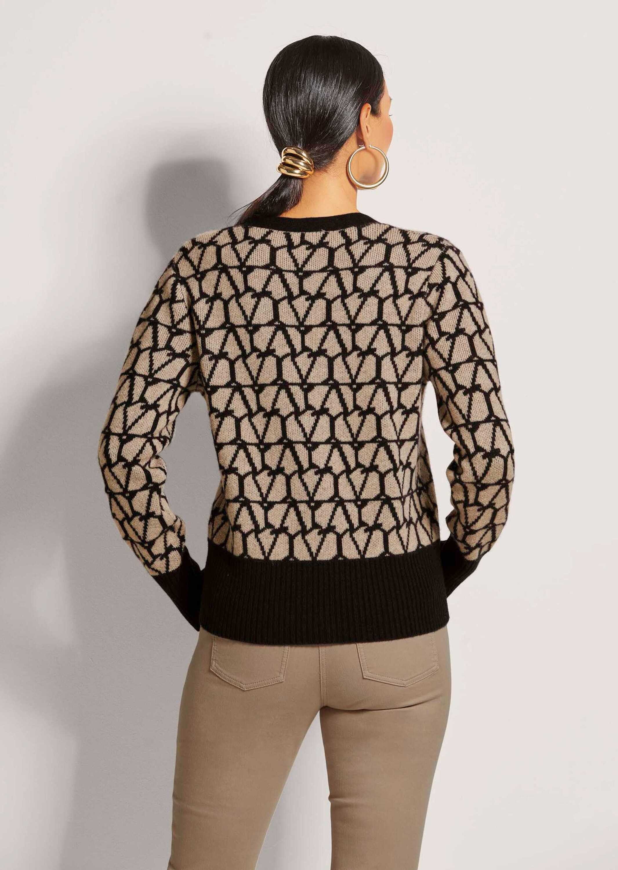 MADELEINE Strickjacke Langarm Jacquard-Cardigan mit Kaschmir Verkürzte Strickjacke mit V-Ausschnitt, Knopfleiste