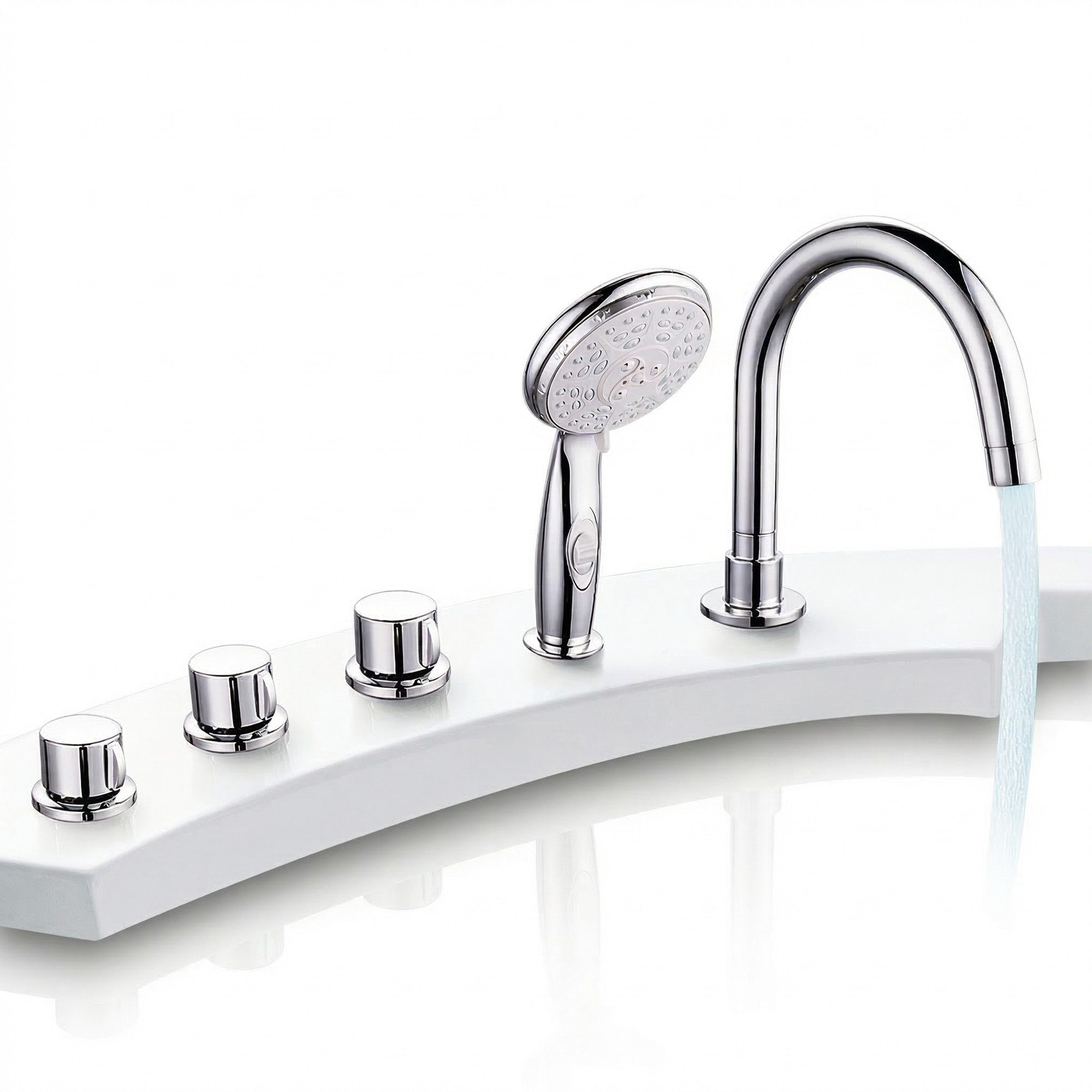Mucola Badarmatur Wannenrandarmatur 5 Loch Set Handbrause Badarmatur Wasserfall Chrom (Set)