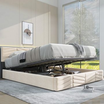 SOFTWEARY Polsterbett (Doppelbett mit Lattenrost und Bettkasten, 140x200 cm), gepolsterter Kopfteil höhenverstellbar, Bezug aus Samt