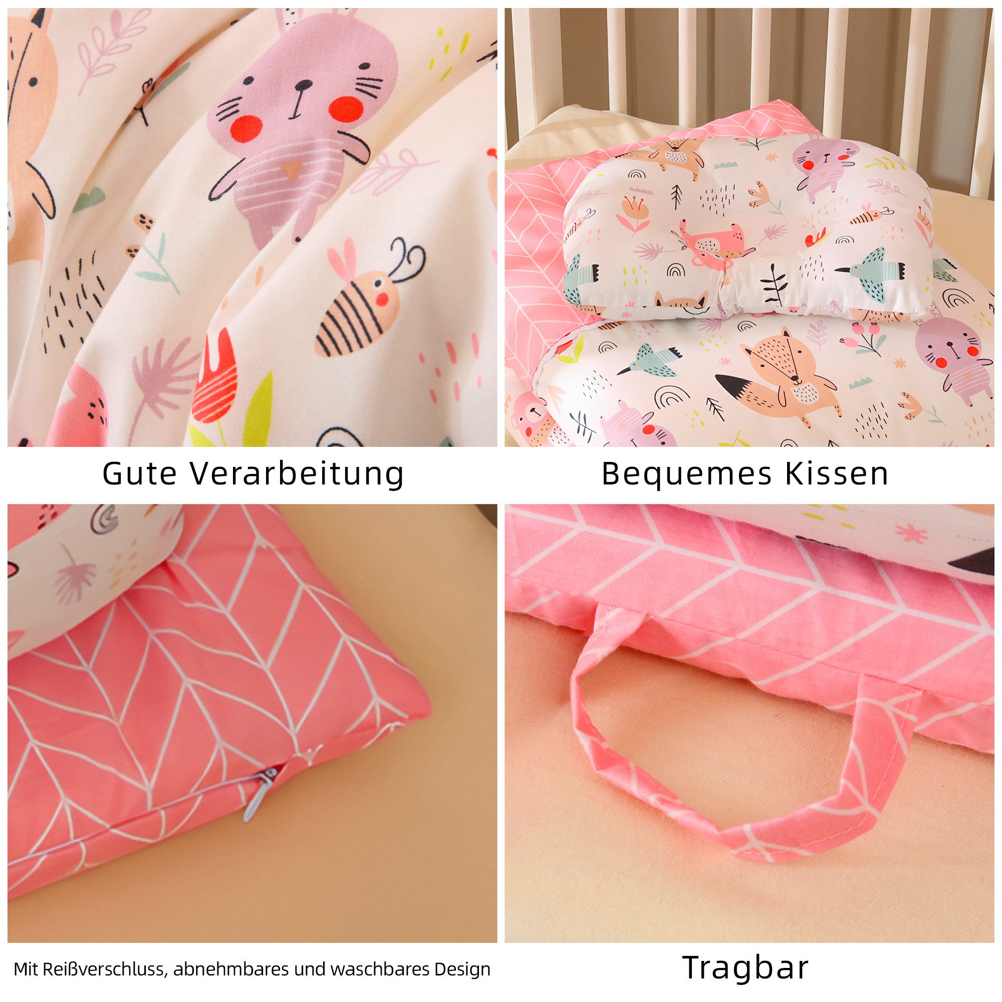 SEHAUSEU Kuschelnest Bettnestchen Babylounge Babykokon mit Decke und Kissen Wickelauflage – Bild 5 von 5