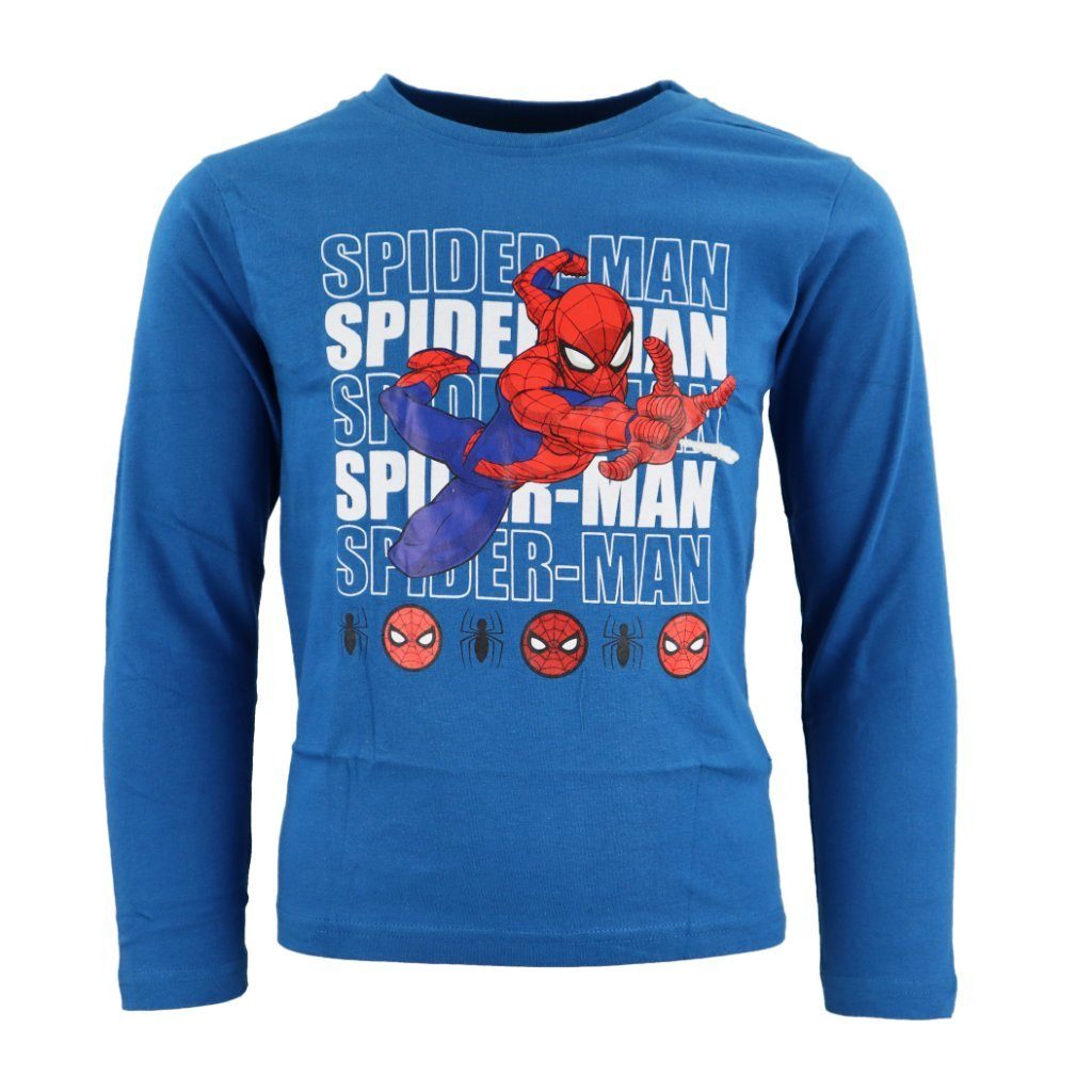 MARVEL Langarmshirt Spiderman Kinder Langarm T-Shirt Gr. 104 bis 134, 100% Baumwolle Blau