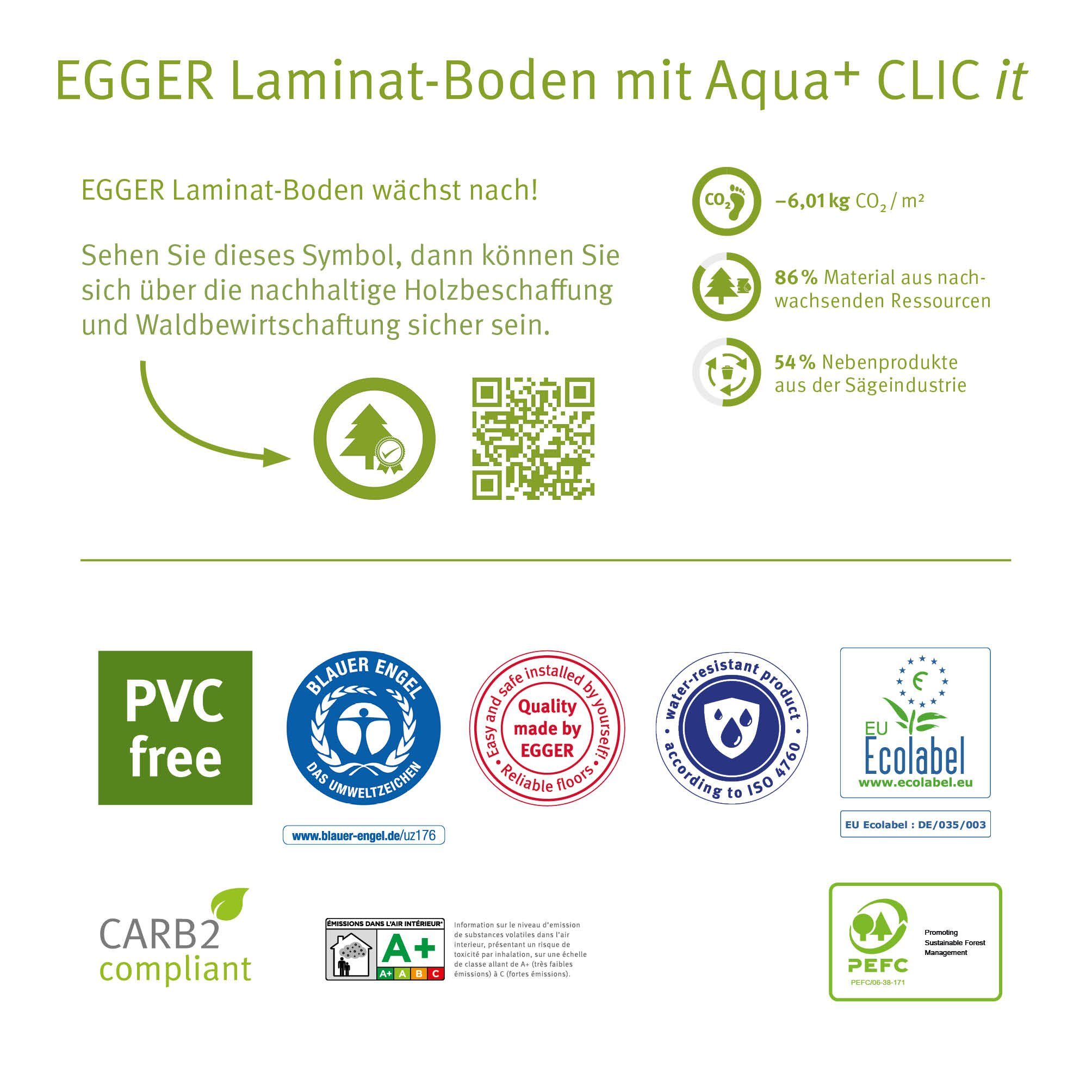 2,542m), (8mm, Wasserresistent Eiche EGGER Aqua EL1011 Laminat It! braun, & Praktisch Clic Victoria