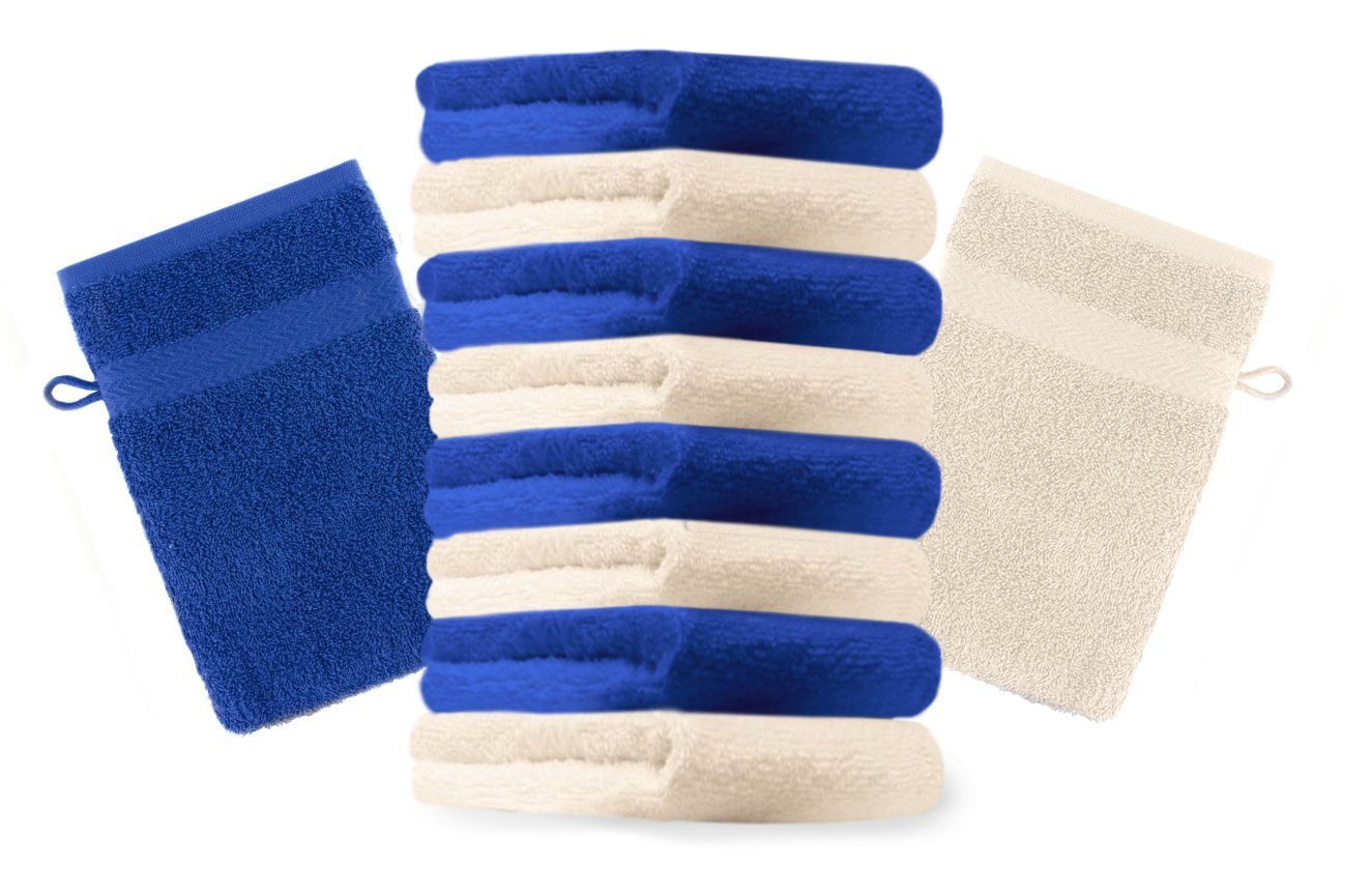 Betz Waschhandschuh 10 Stück Waschhandschuhe Premium 100% Baumwolle Waschlappen Set 16x21 cm Farbe Royalblau und beige