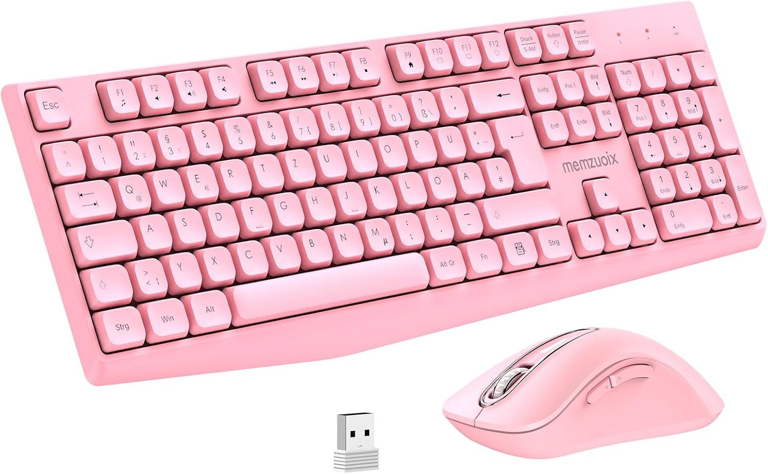memzuoix Kabelloses QWERTZ 2,4 GHz USB Tastatur- und Maus-Set, Wireless Kombination mit Nummernblock 1400 DPI