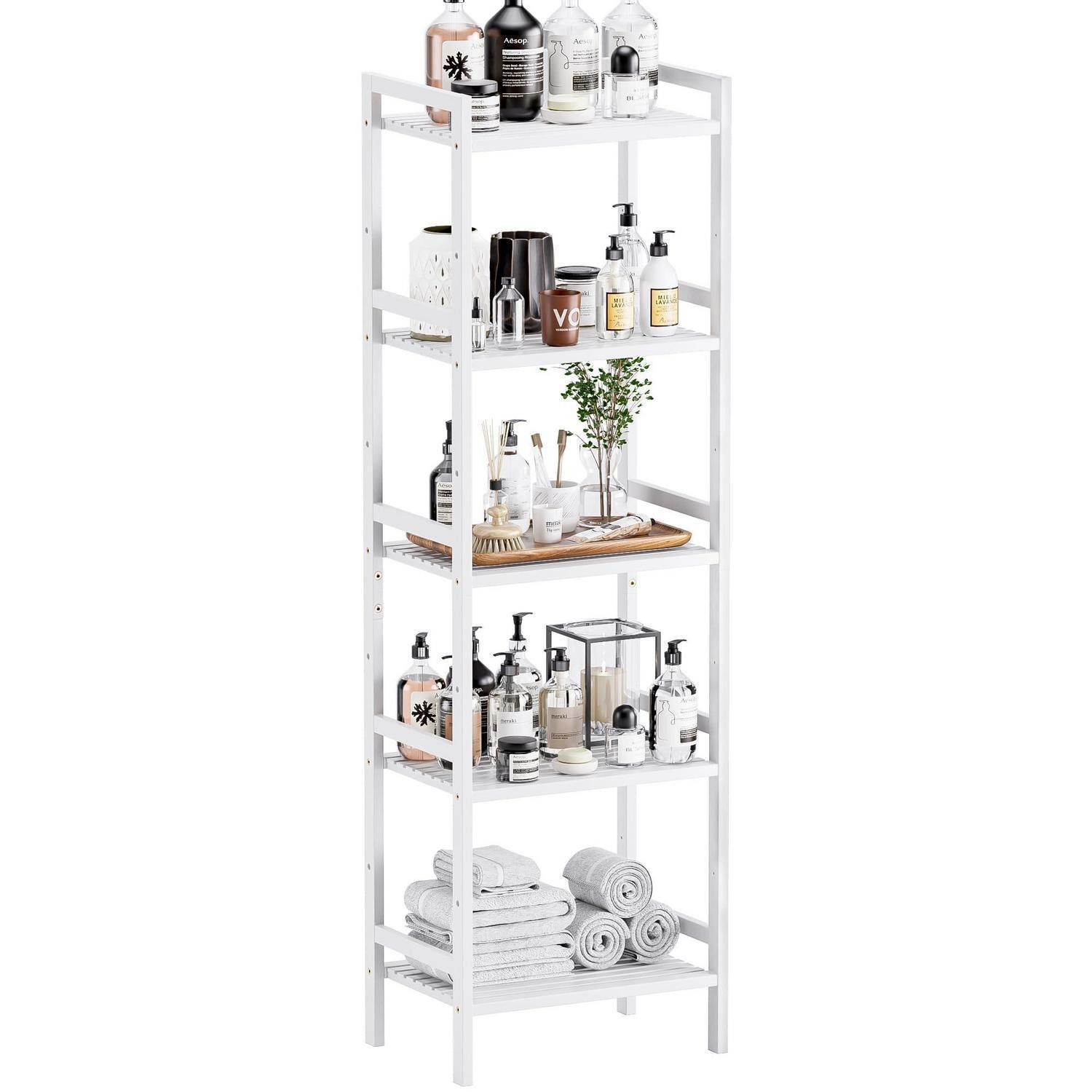 LuxusKollektion Standregal Standregal Weiß 5 Ebenen Bambus, 1-tlg.