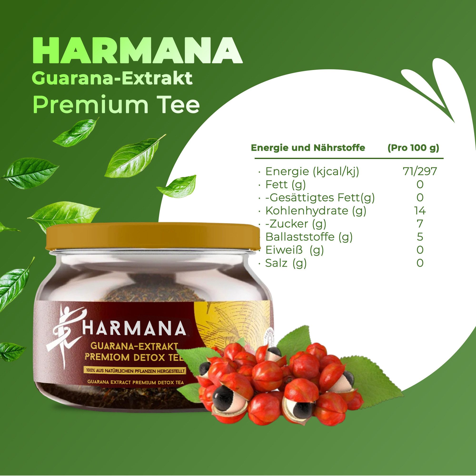 Harmana Tee Guarana Extrakt Tee-Grüntee,Natürlich Stoffwechsel Mix, Aromatisch, 150 g
