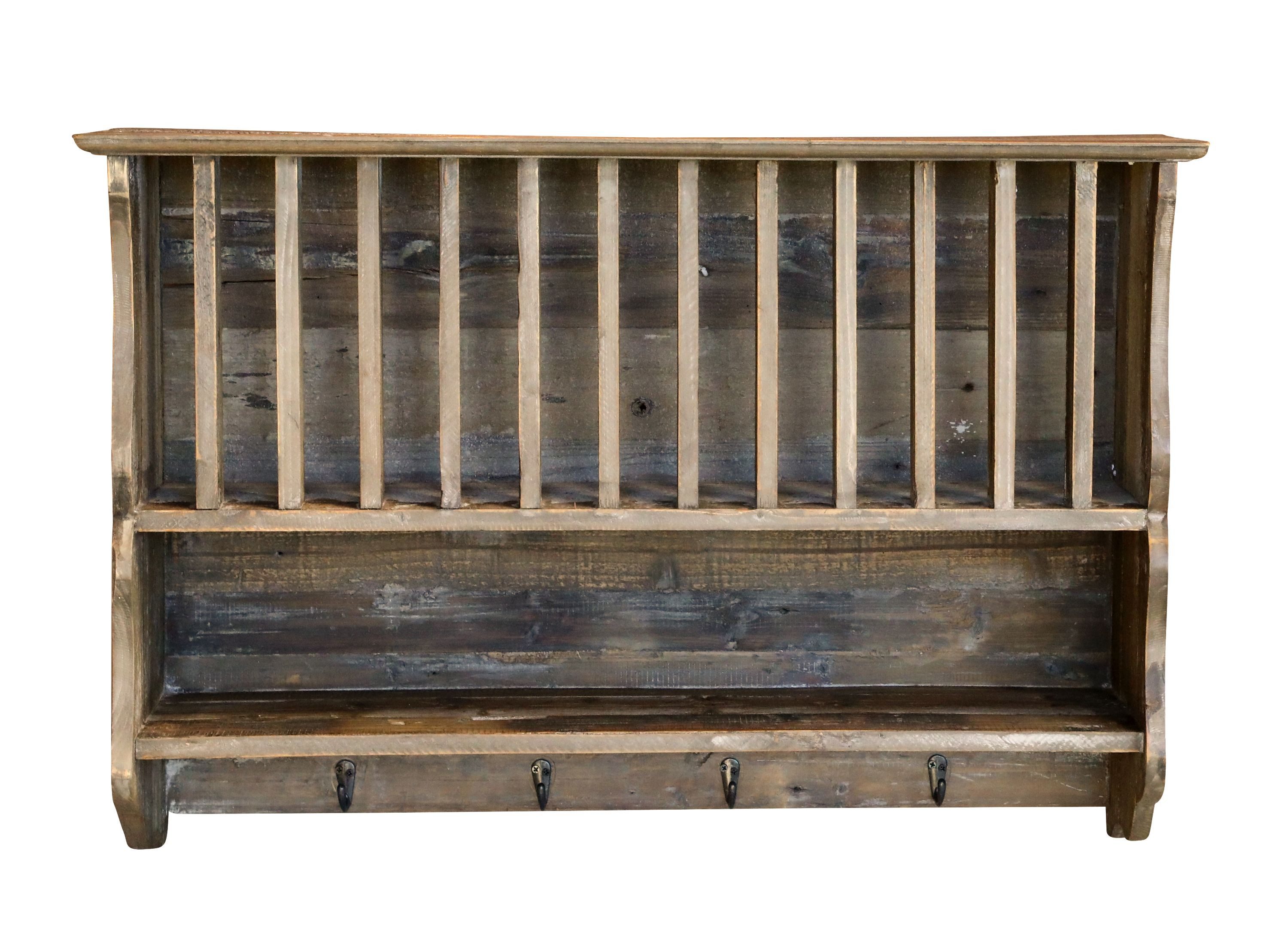 Wandregal Chic Antique - Wandregal Tellerregal mit Regalfach und 4 Haken Holz