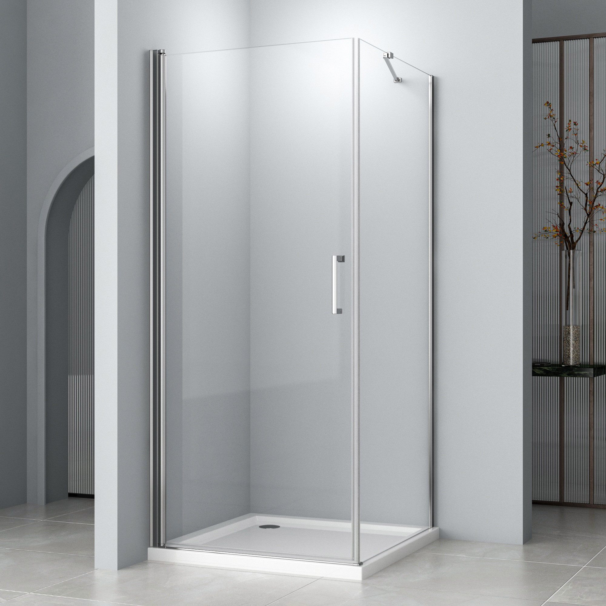 Hopibath Eckdusche Duschkabine Pendeltür mit Seitenwand H:195cm, BxT: 80x80 cm, 5mm NANO Glas, Duschtür, mit 90/80/75cm Seitenteil, mit Alu-Bodenleiste, Alu-Haltestangen, Magnetverschluss