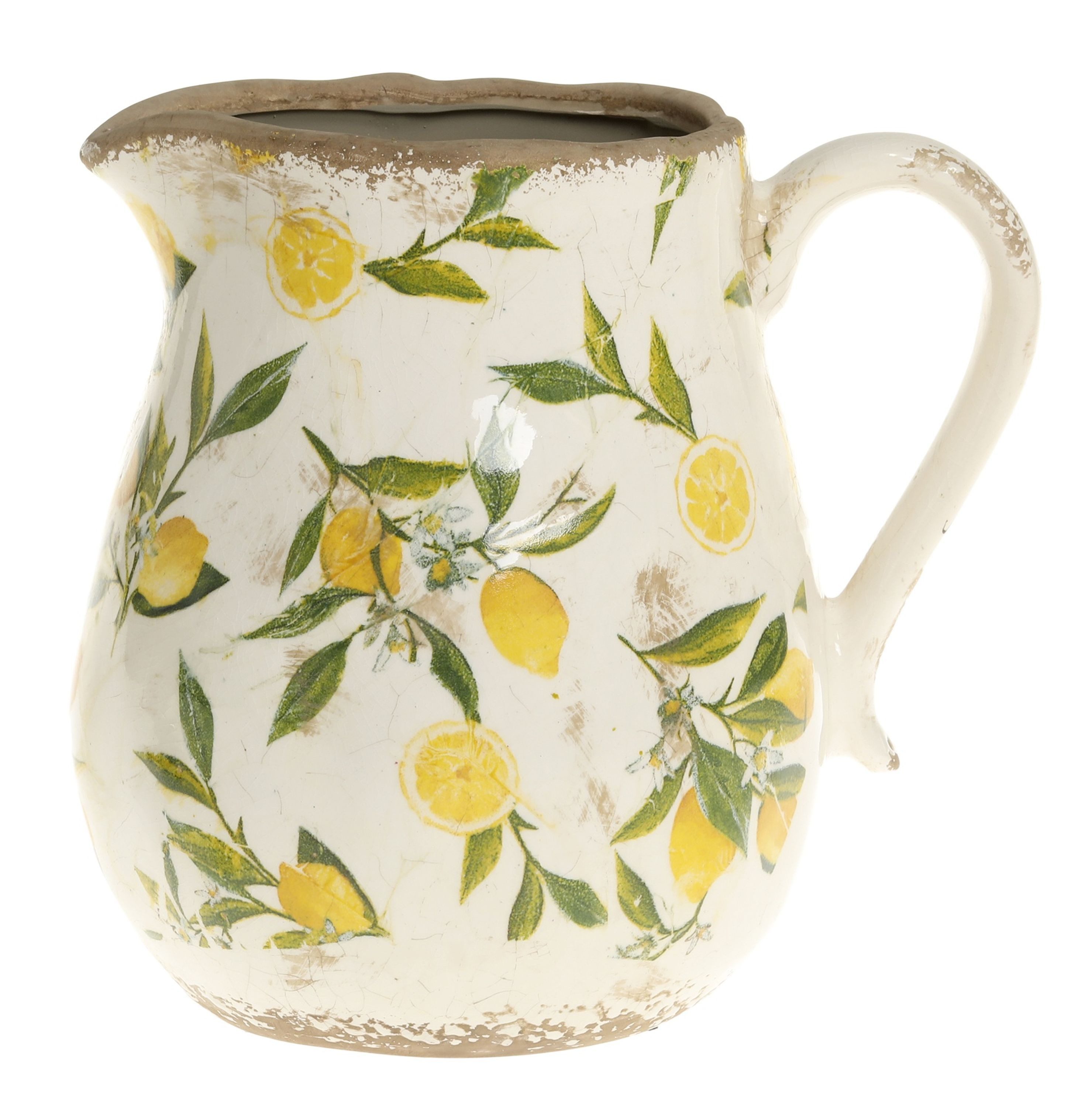 Chic Antique Tischvase Chic Antique - Kanne Krug für Blumen Vase Blumenvase Zitronenmotiv