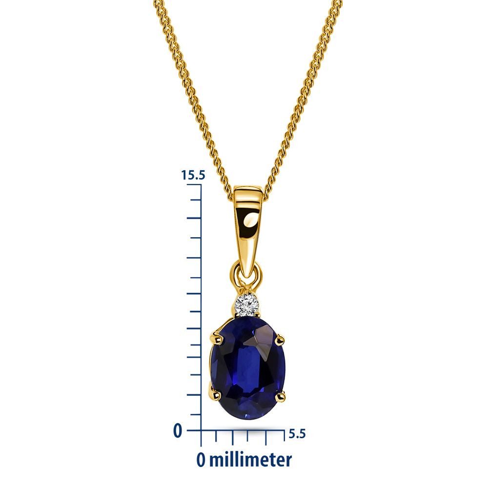 Miore Kette mit Anhänger für Damen 9K Gelbgold mit Smaragd, Saphir oder Rubin & 0,01 ct Diamant, Halskette in Echtgold 45cm Länge